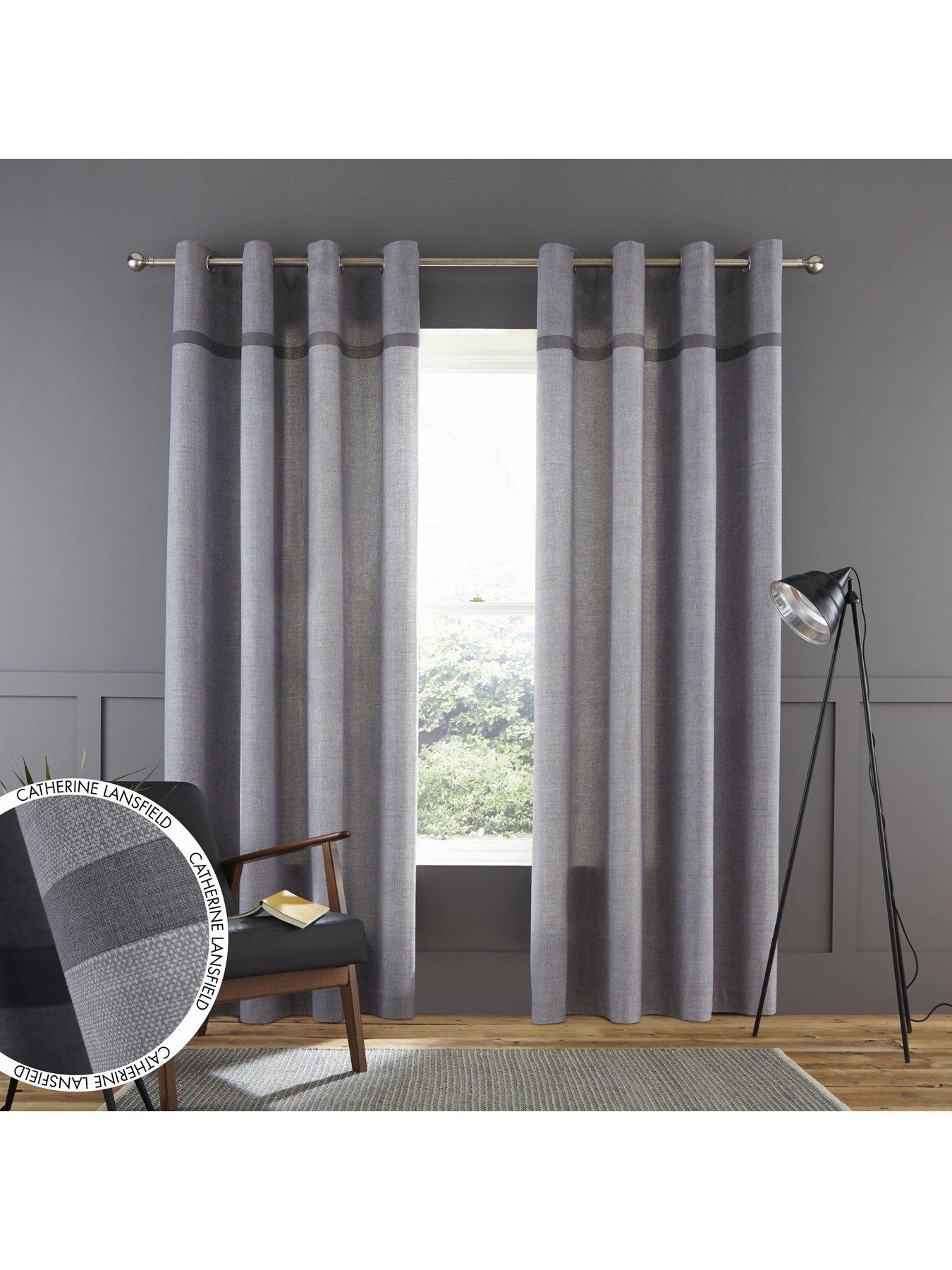Catherine Lansfield Lattice Lined Eyelet Curtains Charcoal 