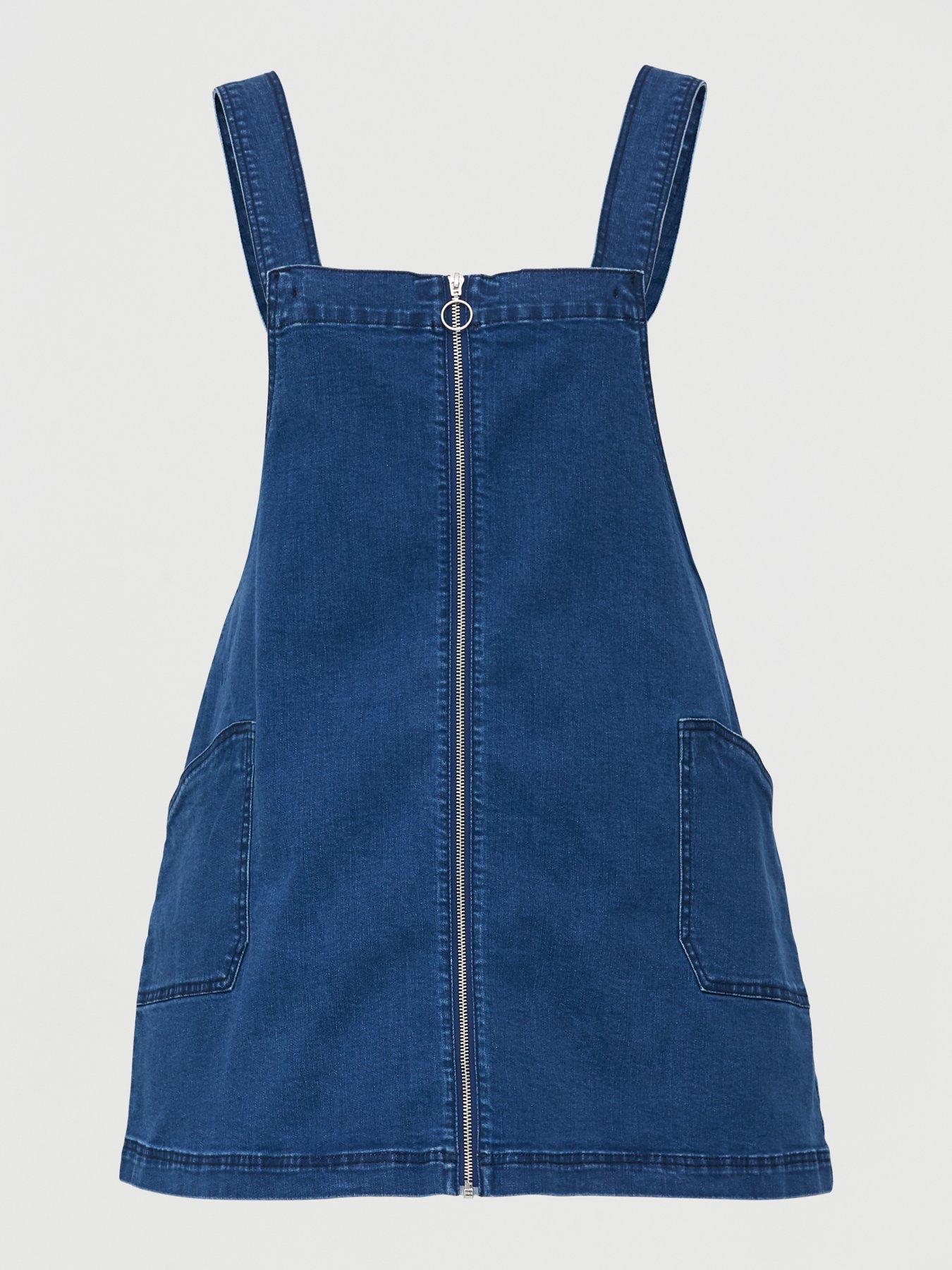 denim zip pinafore dress