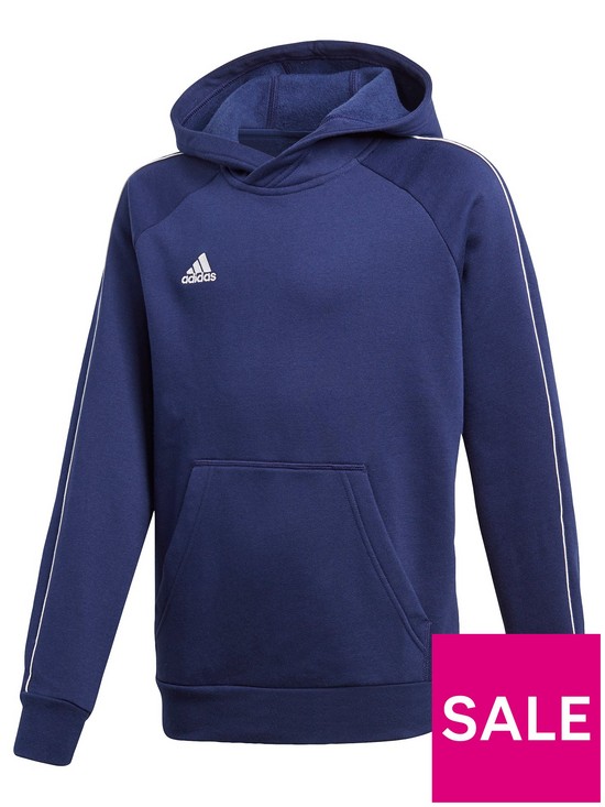 front image of adidas-youth-core-18-sweat-hooded-tracksuit-top-navy