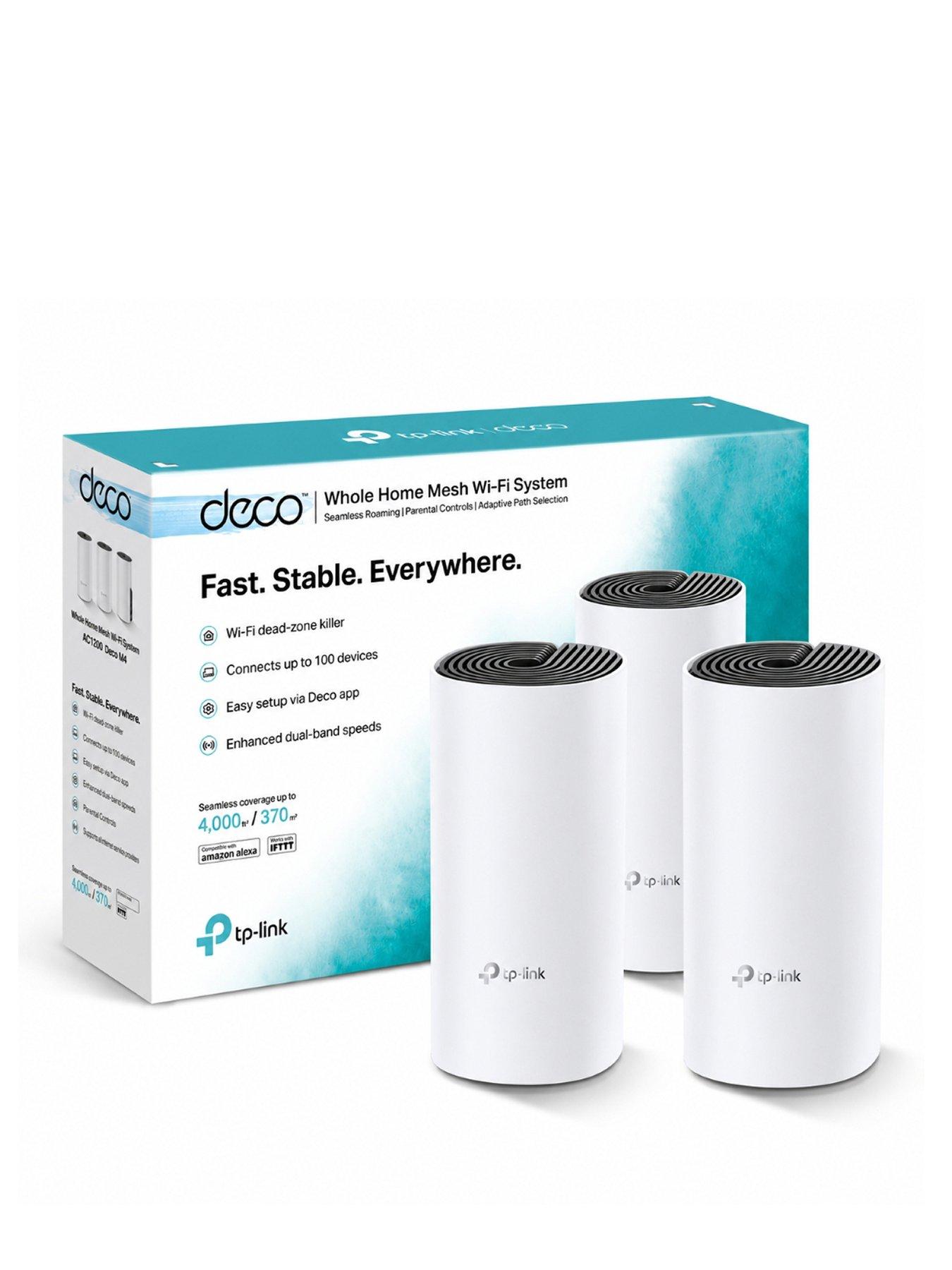 TP Link Deco M4(3-pack) AC1200Mbps Whole Home Mesh Wi-Fi Kit, Parental Controls, Dual-Band Boost, 1G Ports