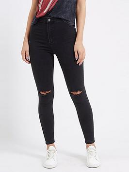 Topshop Ripped Joni Jeans - Washed Black | very.co.uk