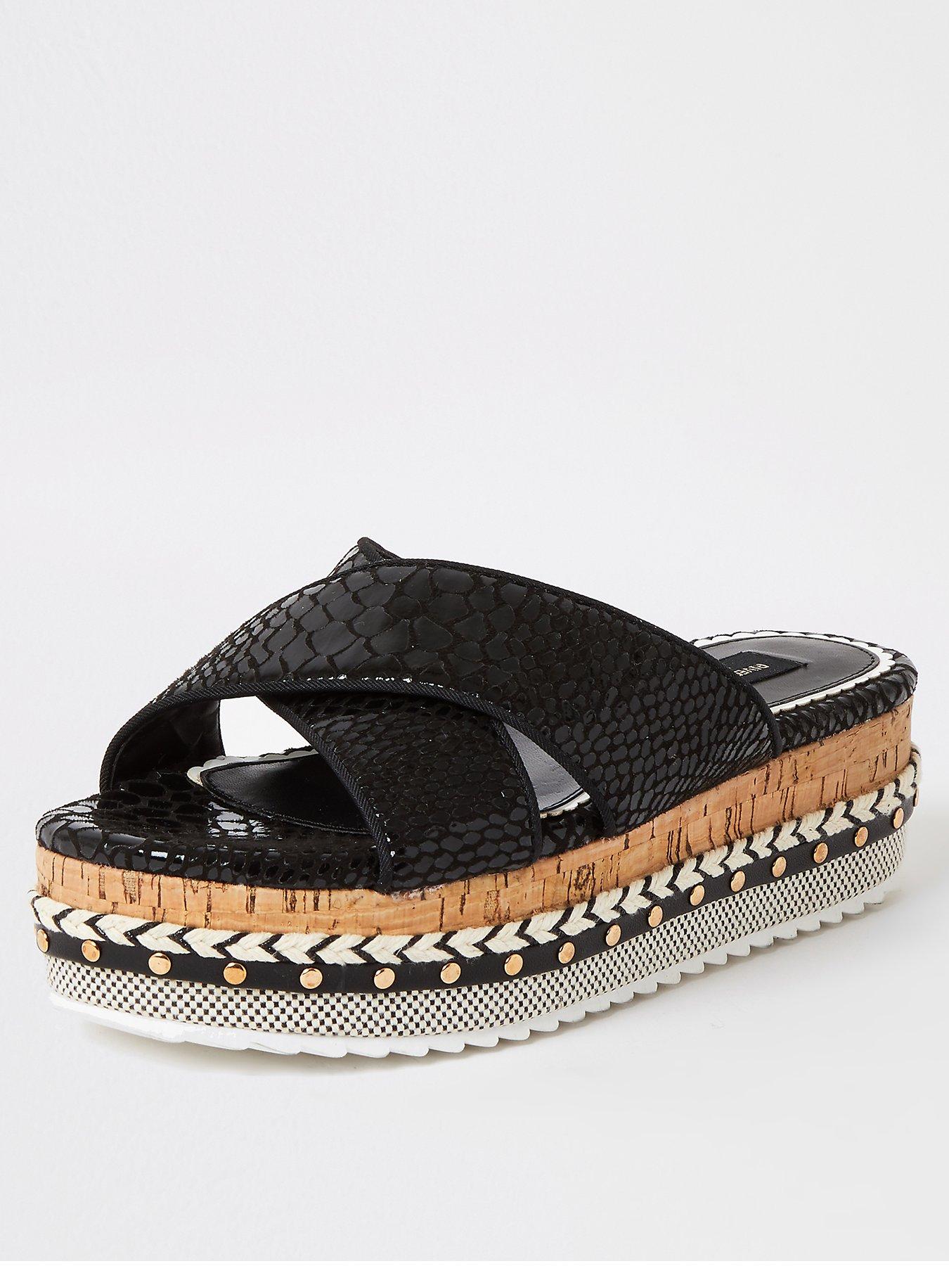 river island black flatforms