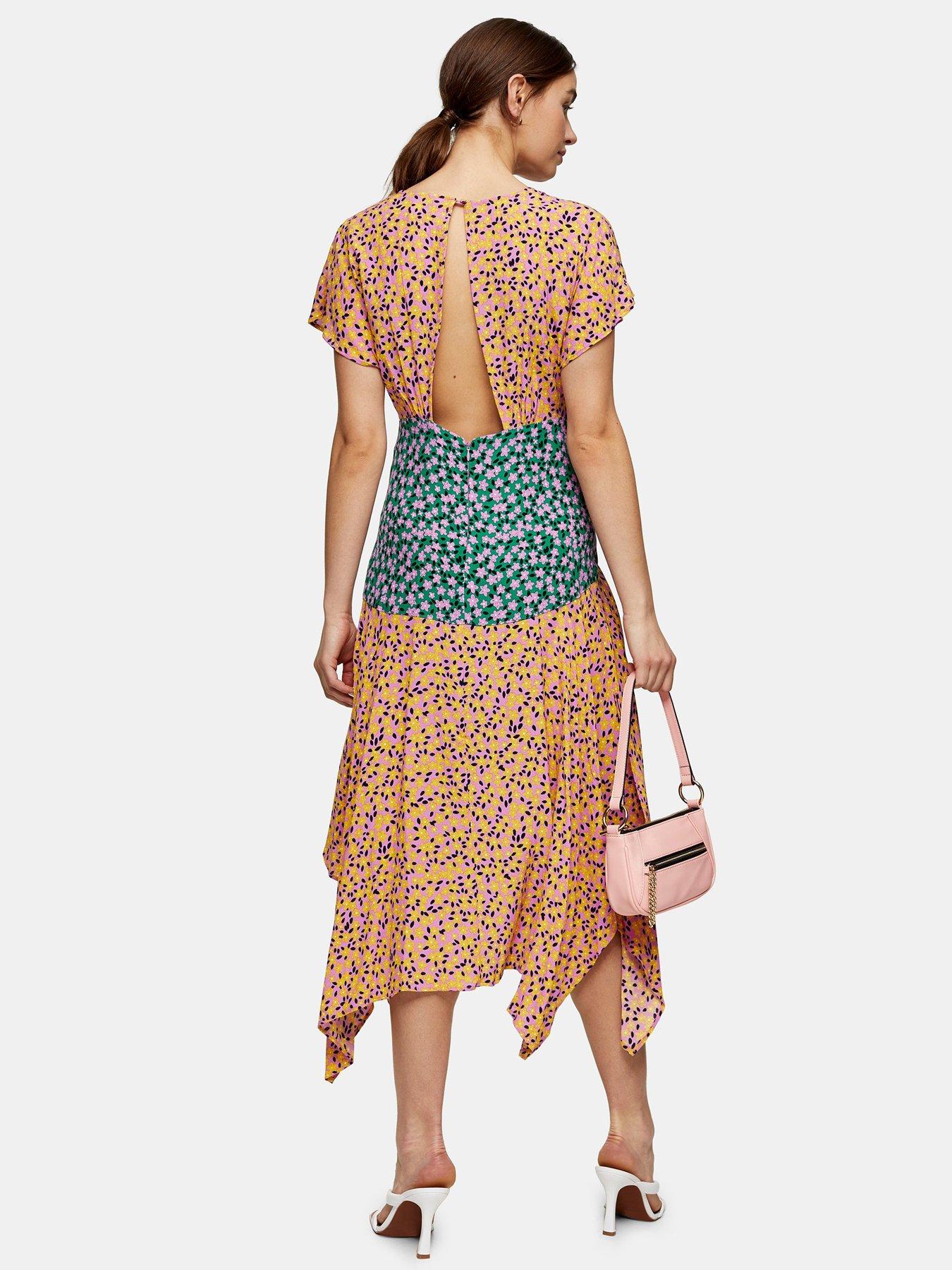 Topshop Mixed Floral Hanky Hem Midi 