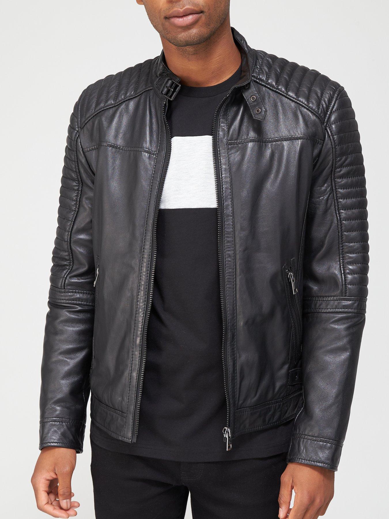Very Man Leather Biker Jacket - Black | very.co.uk