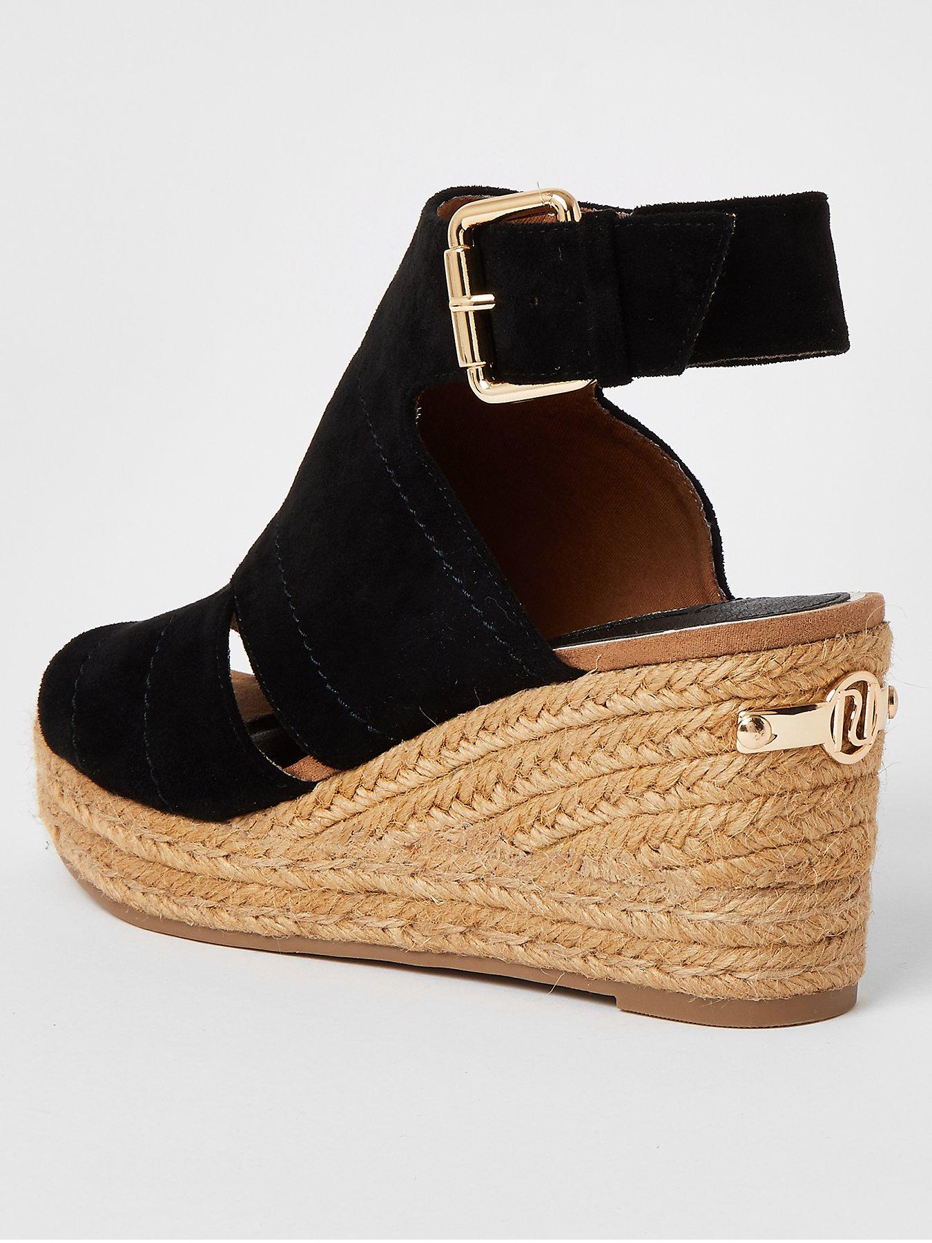 wide fit black espadrille wedges