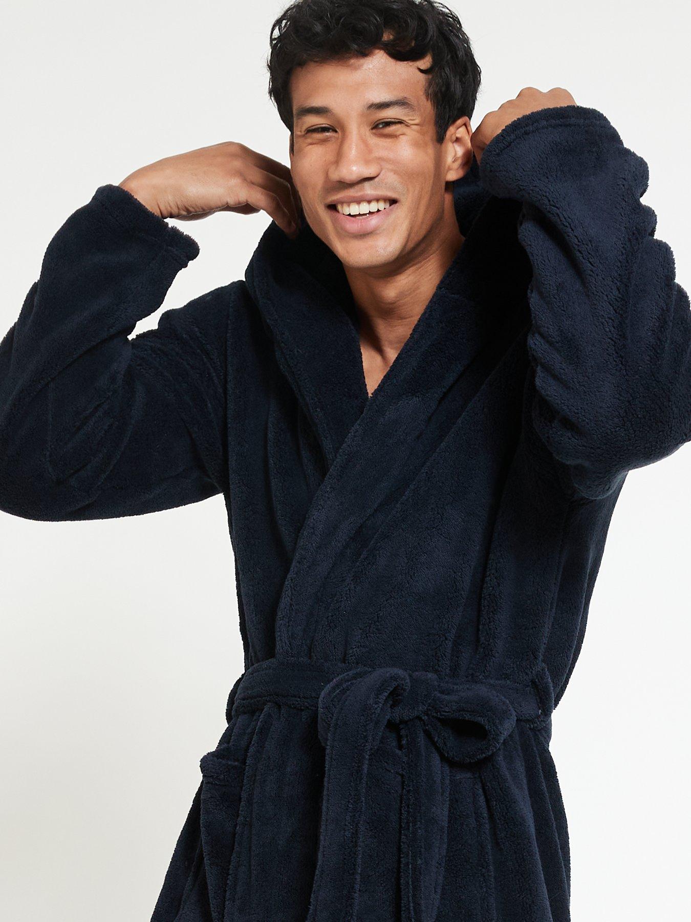mens navy dressing gown with hood