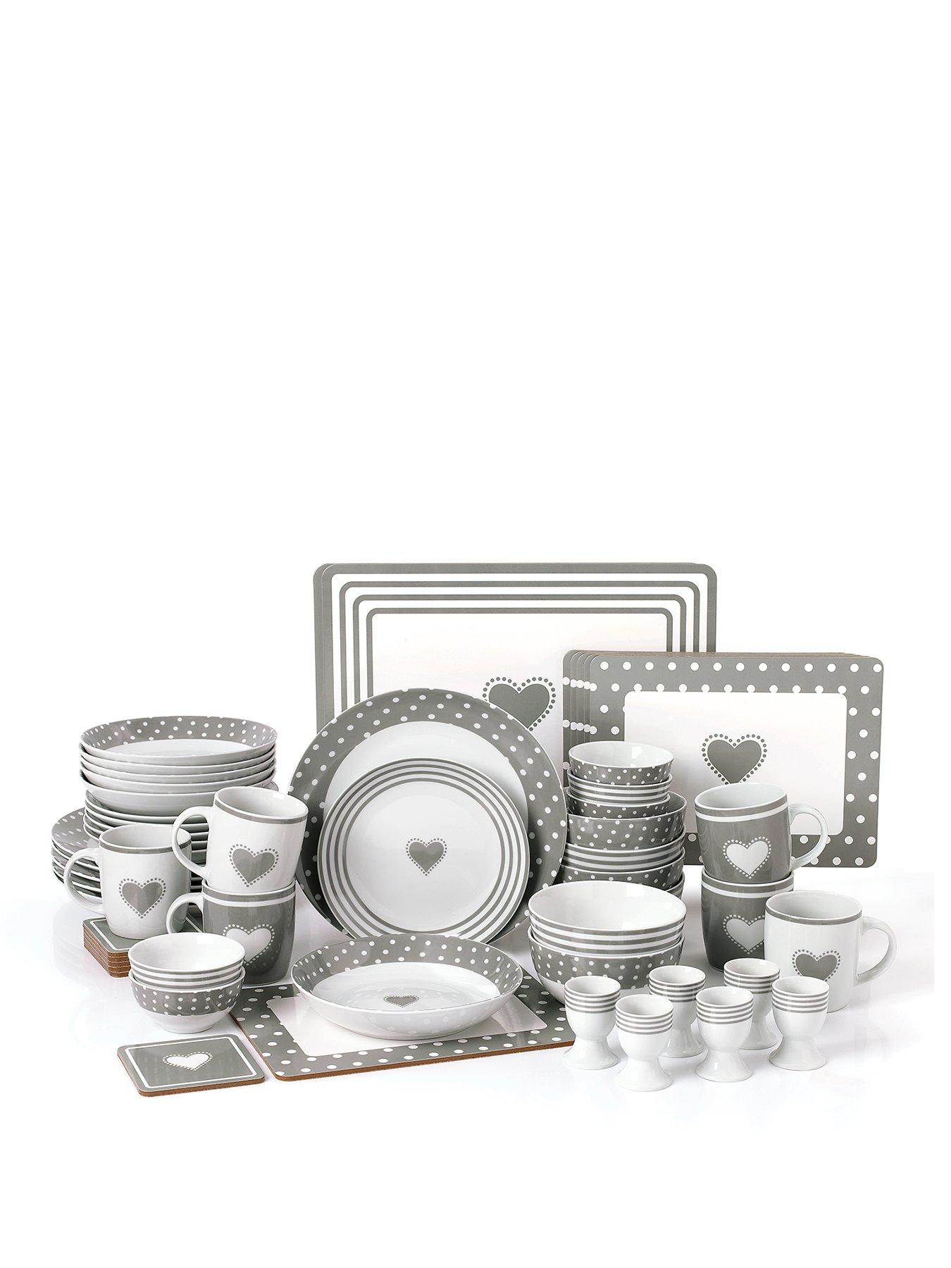 WATERSIDE Grey Heart 56-piece Dinner Set