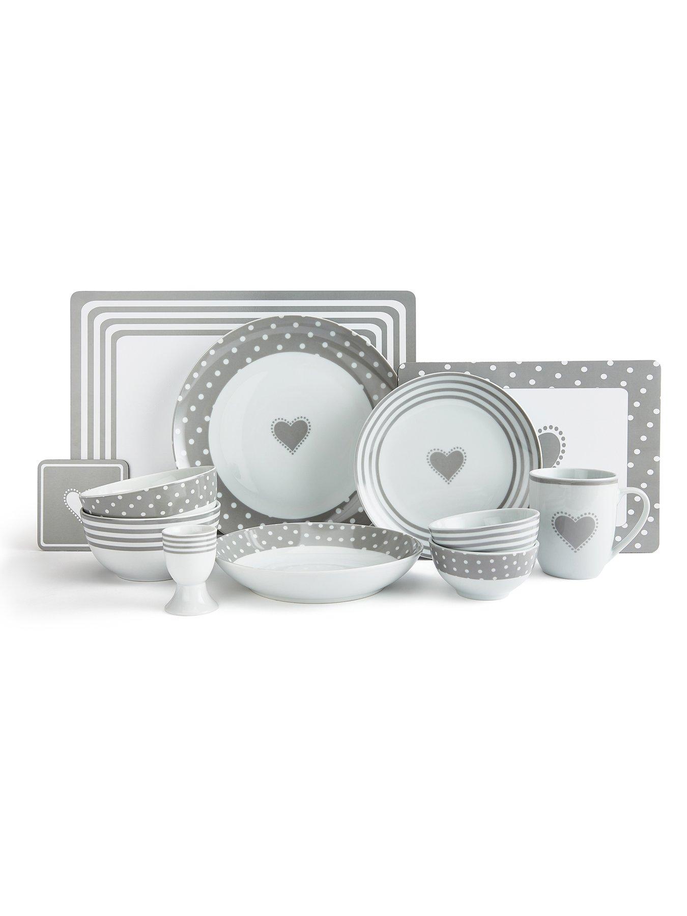 WATERSIDE Grey Heart 56 piece Dinner Set Very