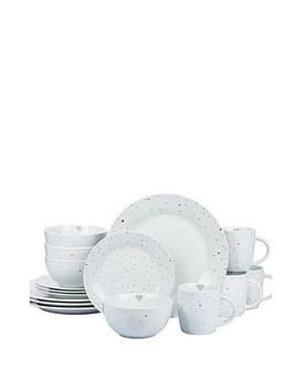Waterside 16-Piece Grey And Red Heart Dinner Set