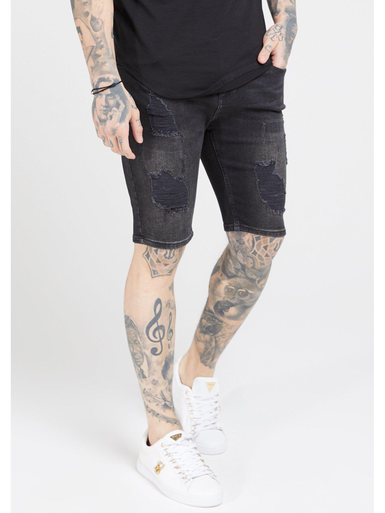 black ripped skinny shorts
