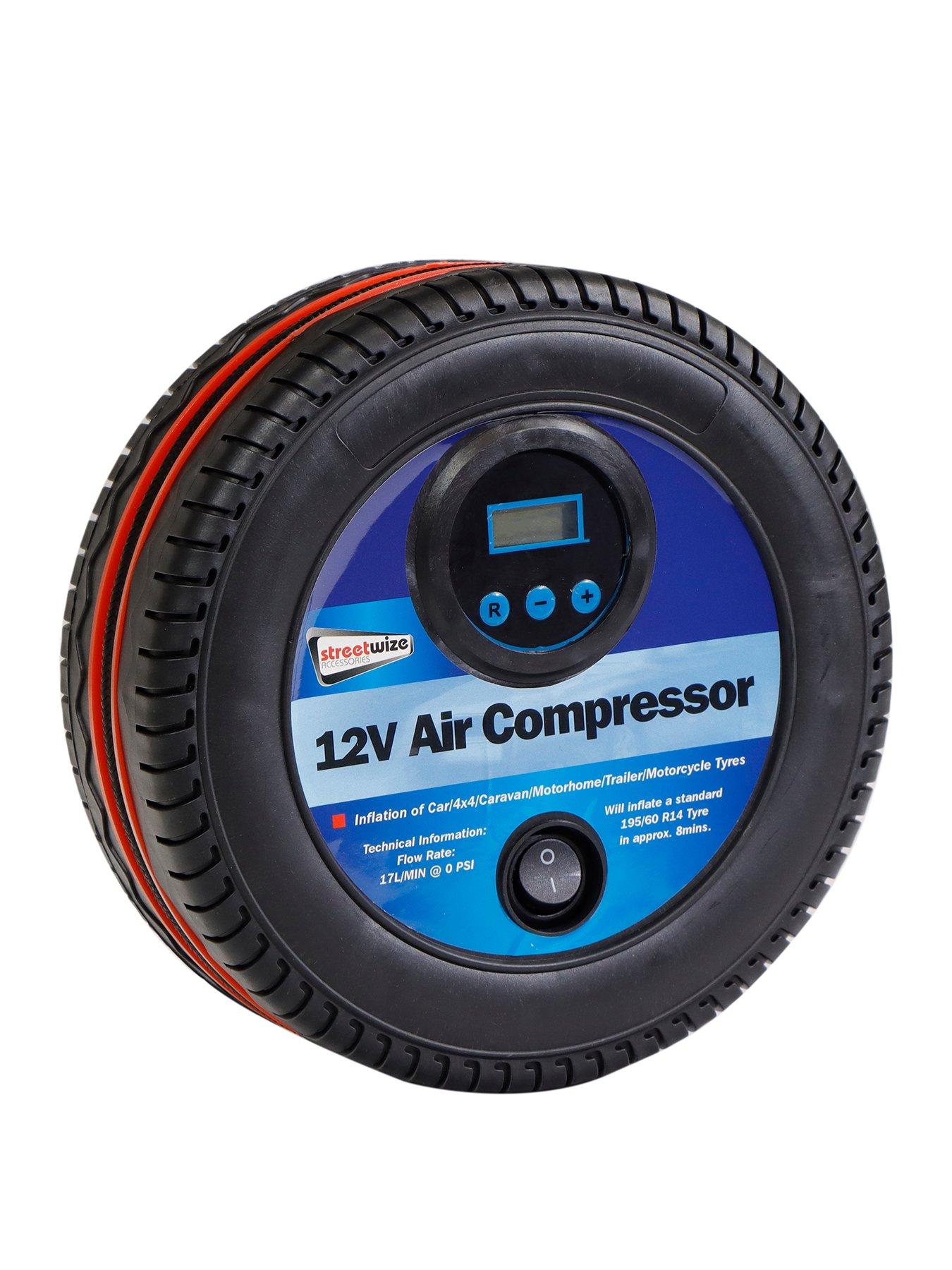 Product photograph of Streetwize Accessories 12v Air Compressor Tyre Shape With Digital Gauge from very.co.uk