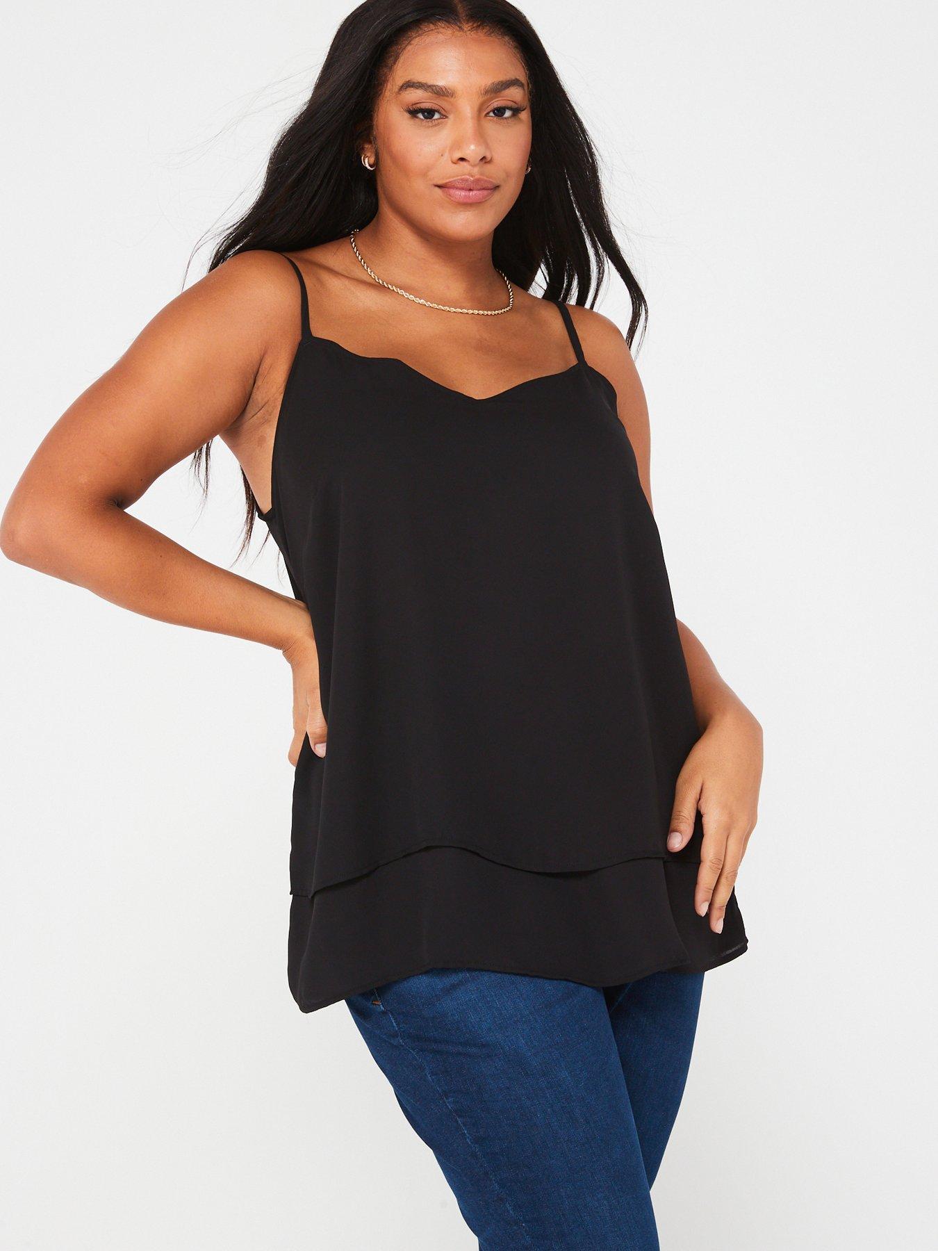 V by Very Curve Woven Cami Top - Black