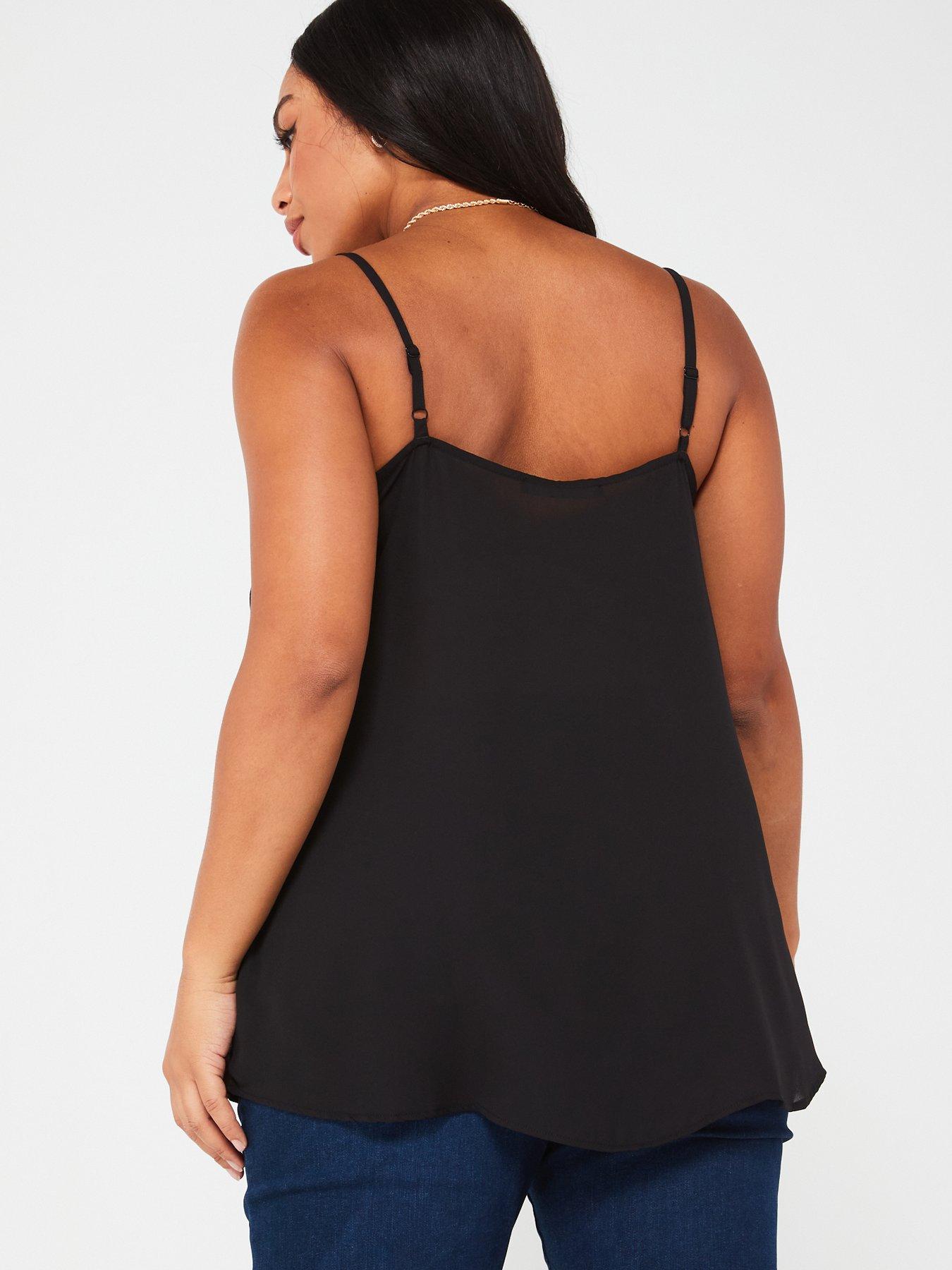 Black Spaghetti Strap Loose Chiffon Cami Top