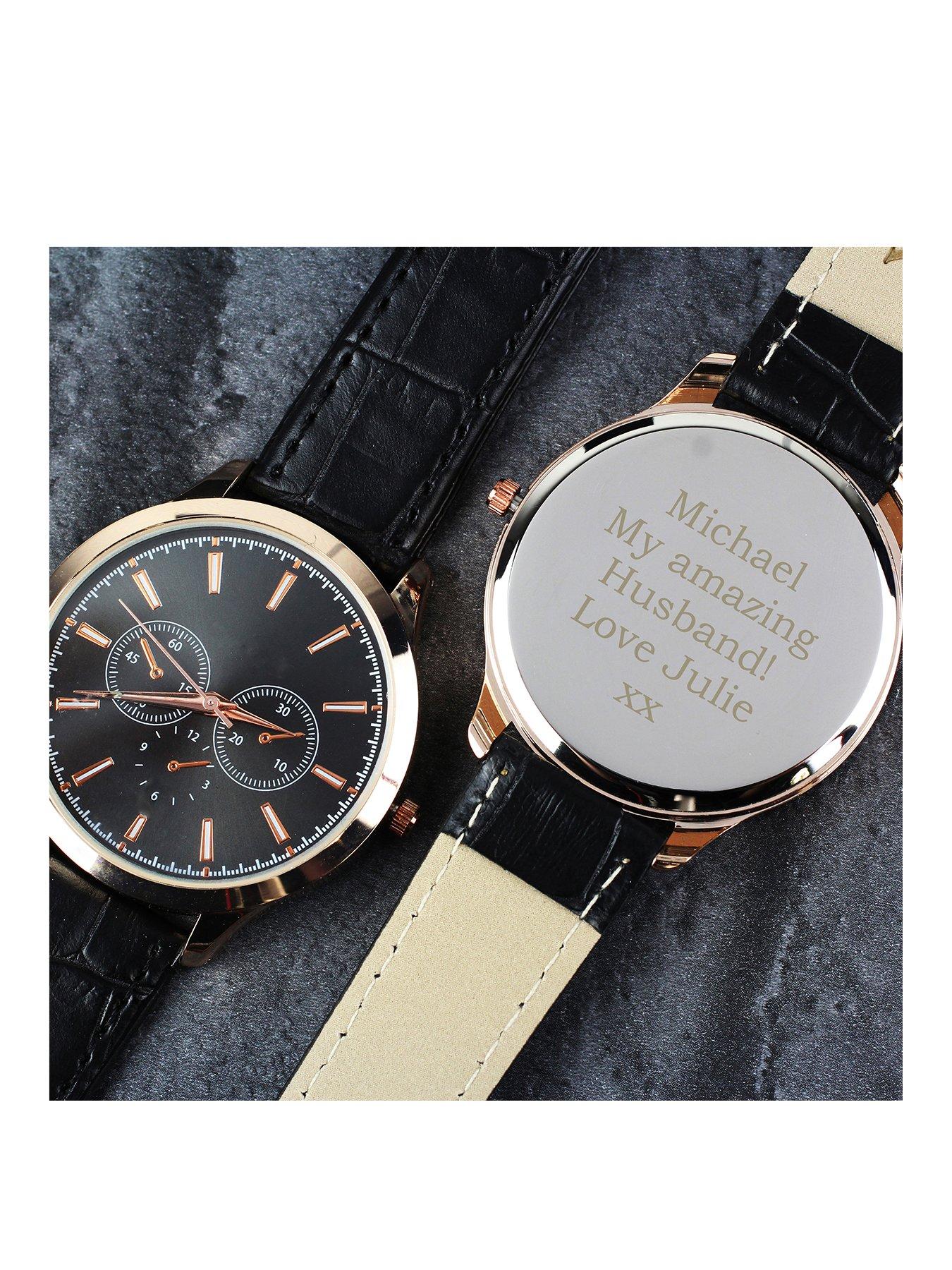 Personalised Mens Rose Gold Watch With Black Strap review