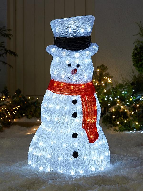 Mr Crimbo Red/Grey Light Up Snowman Decoration Novelty Christmas Festive Fluffy 15cm Tall 