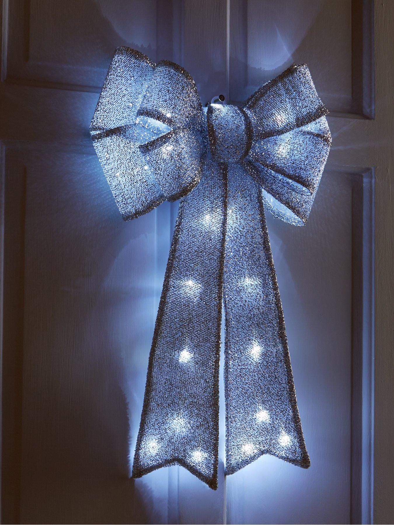 undefined Battery Operated Door Bow Christmas Decoration - Silver