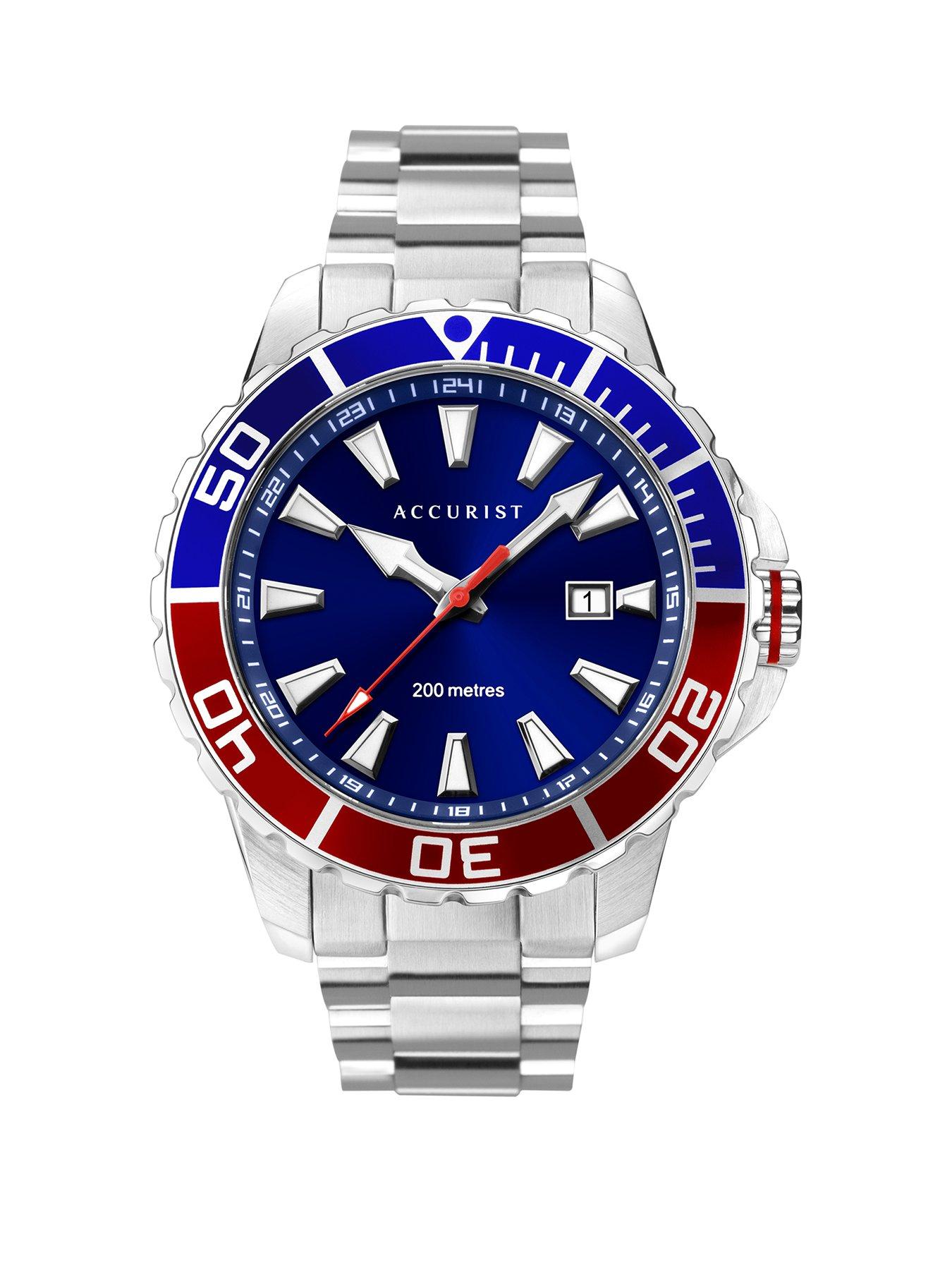 Accurist Accurist 200M Divers Blue Sunray And Red Detail Date Dial Stainless Steel Bracelet Mens Watch review