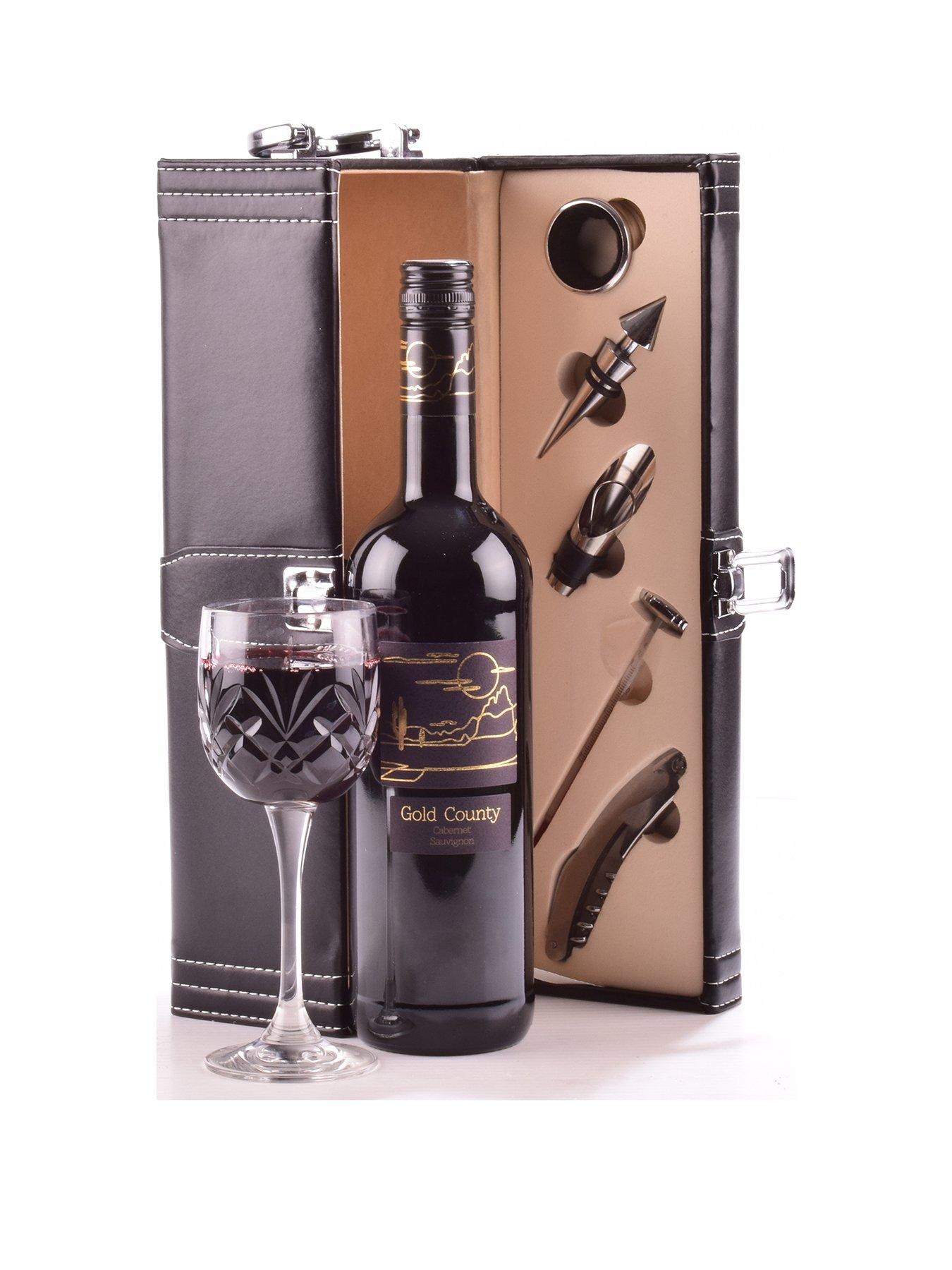 Red Wine In Black Faux Leather Gift Box With Accessories review