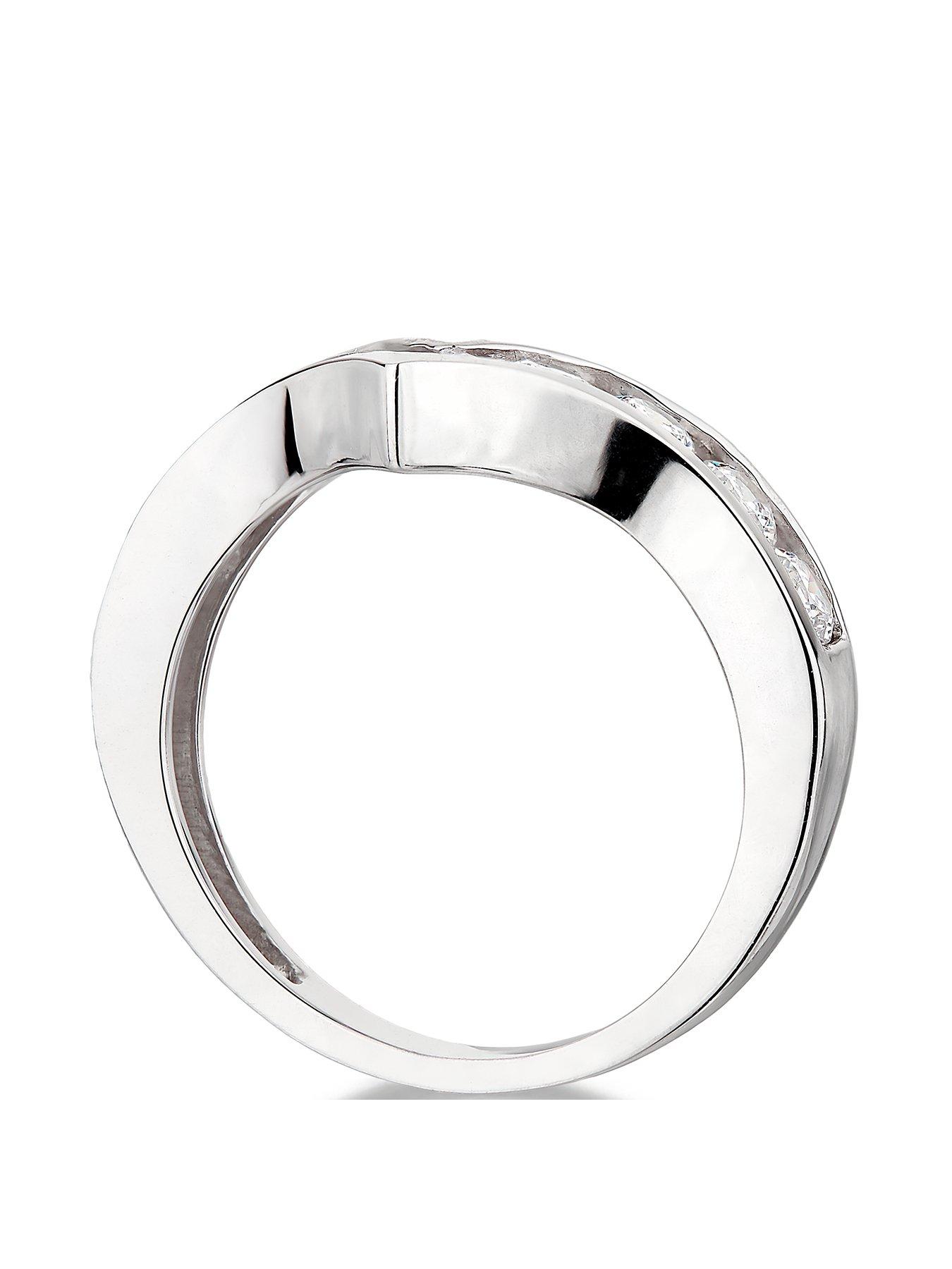  9K White Gold 1.00Ct Chevron Wedding Band Diamond Ring