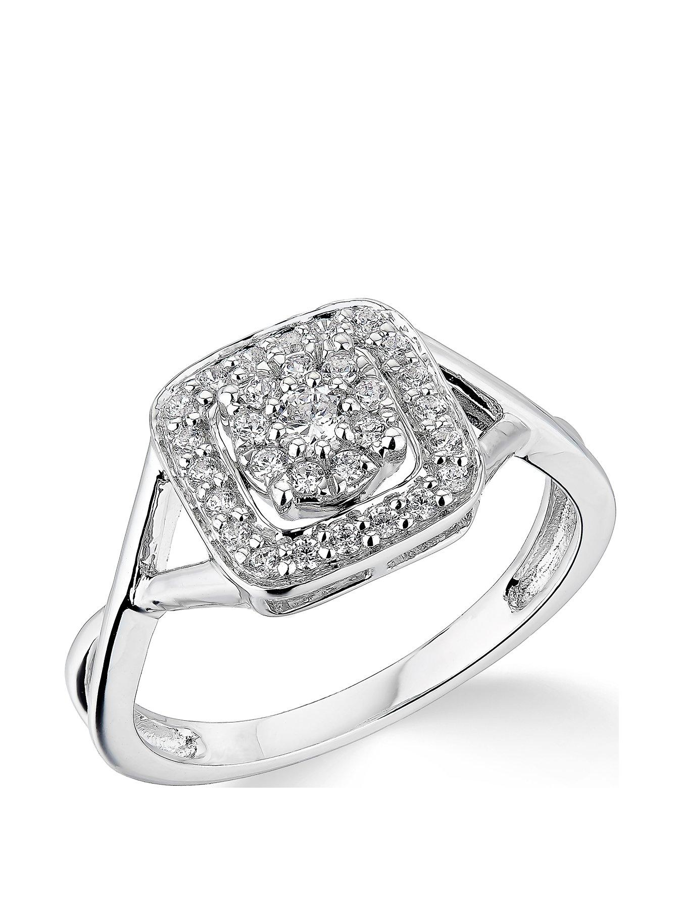 Product photograph of Love Diamond 9k White Gold 0 33ct Diamond Halo Cluster Ring from very.co.uk