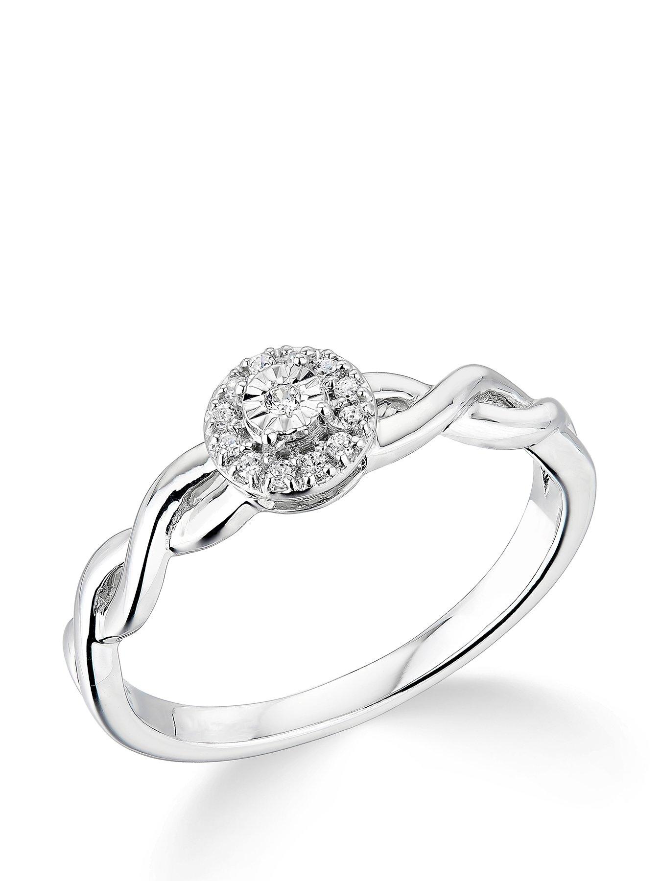  9K White Gold 0.10ct Cluster Ring With Twisted Shoulders