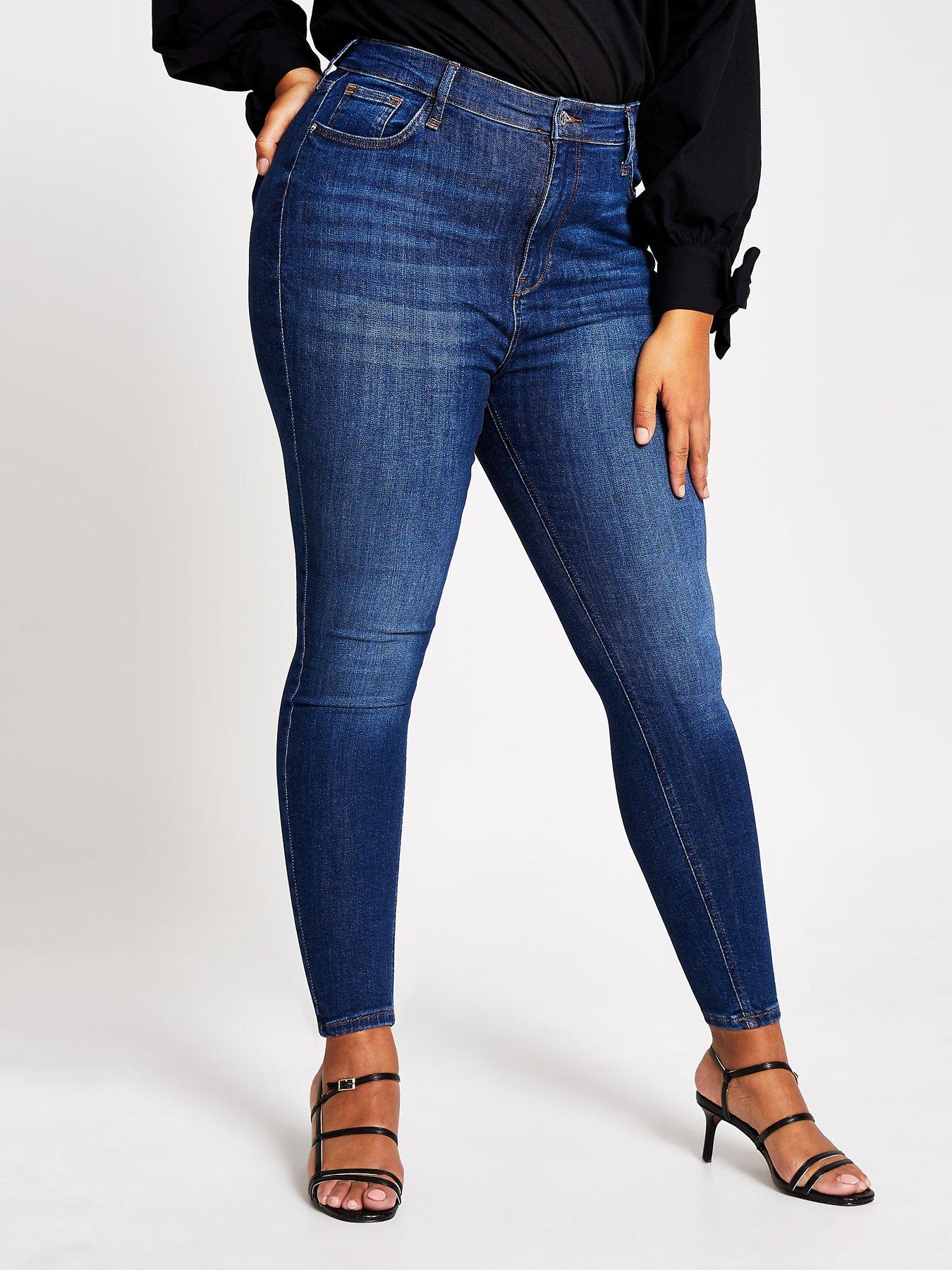 Womens Dark Blue Wash Skinny Denim Jeans Jeggings Trousers Plus sizes 8 to 22