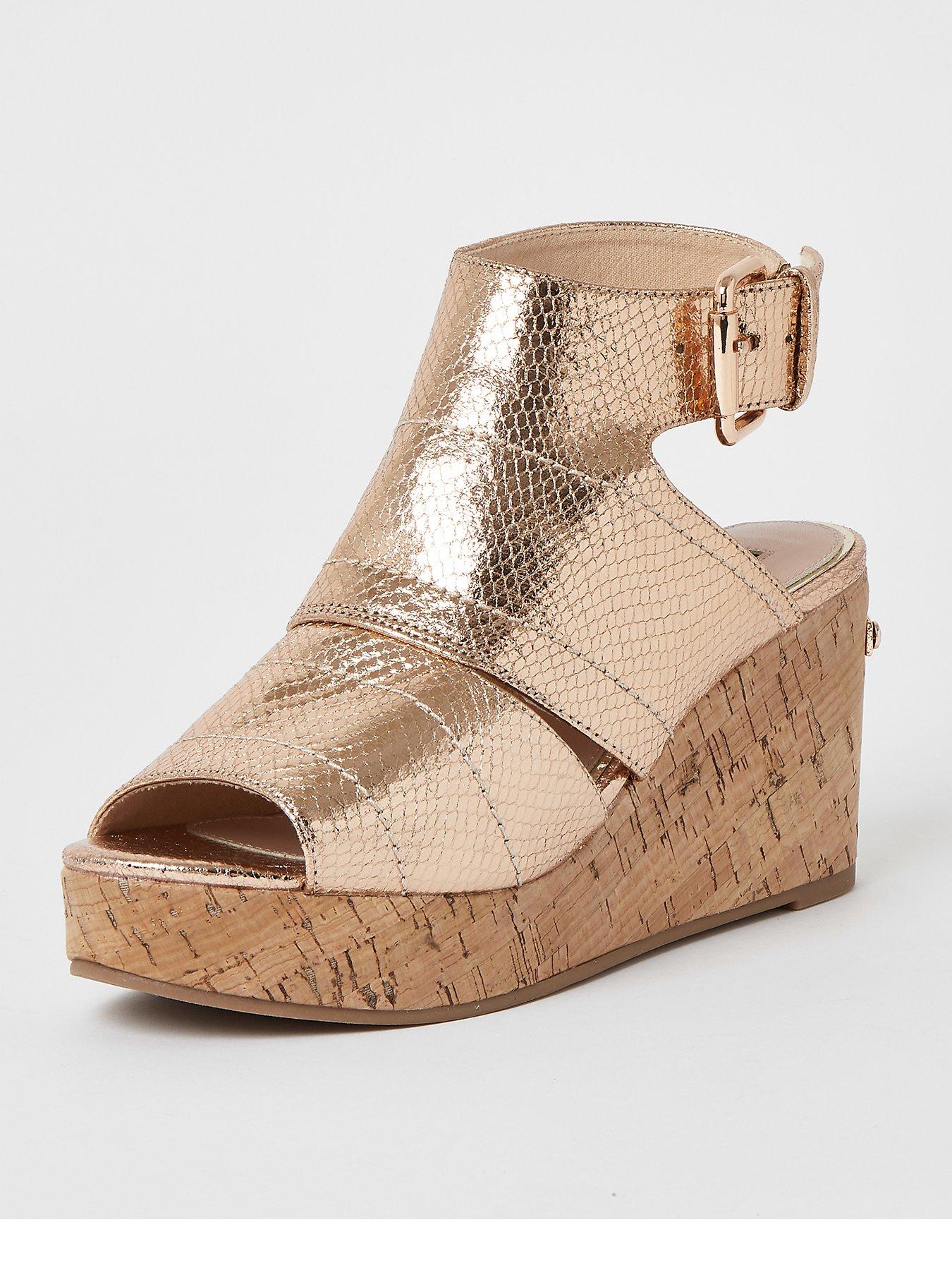 river island rose gold wedges
