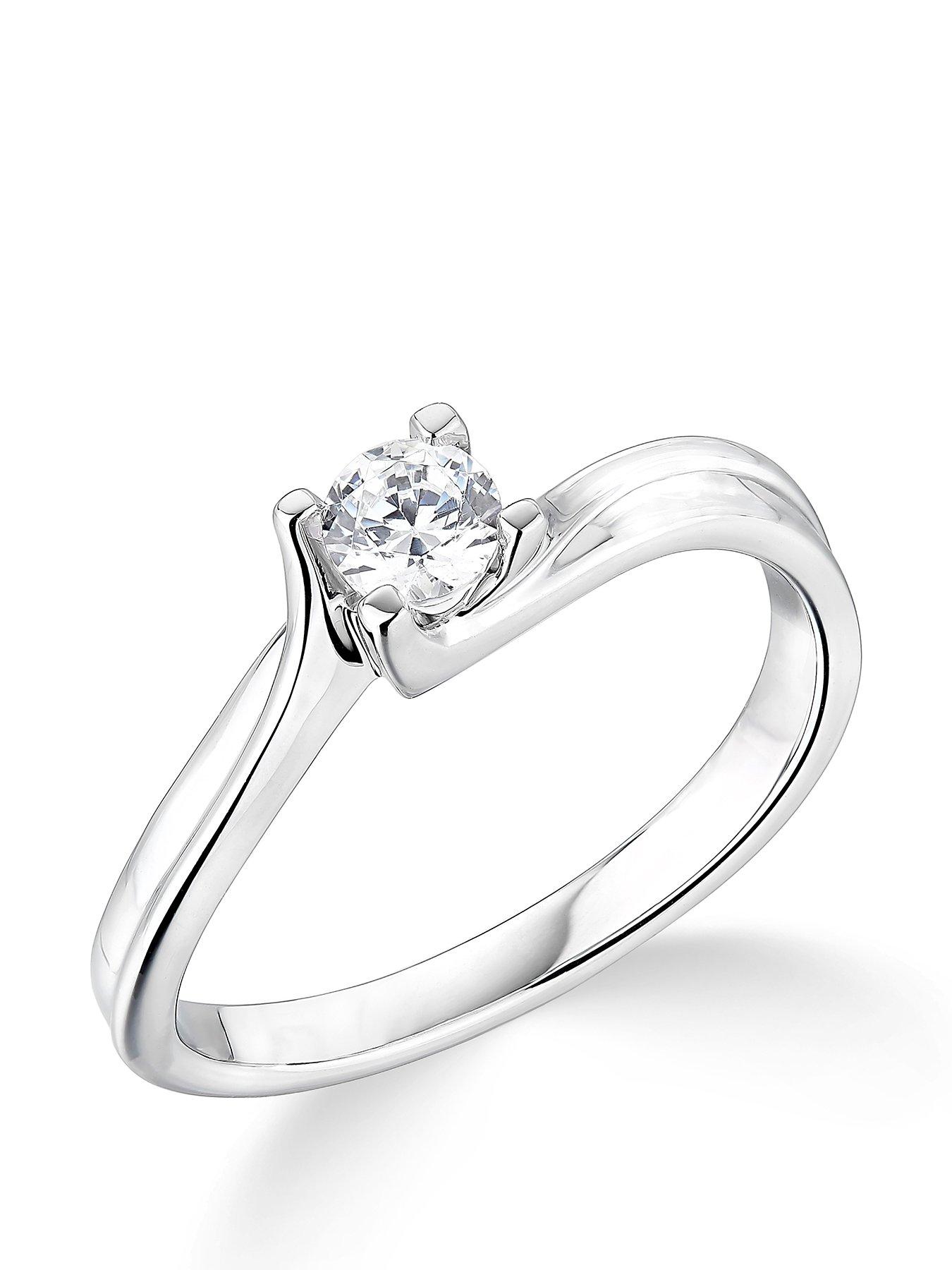 Product photograph of Love Diamond 9ct White Gold 4 Claw Twist Design 0 25ct Diamond Solitaire Ring from very.co.uk