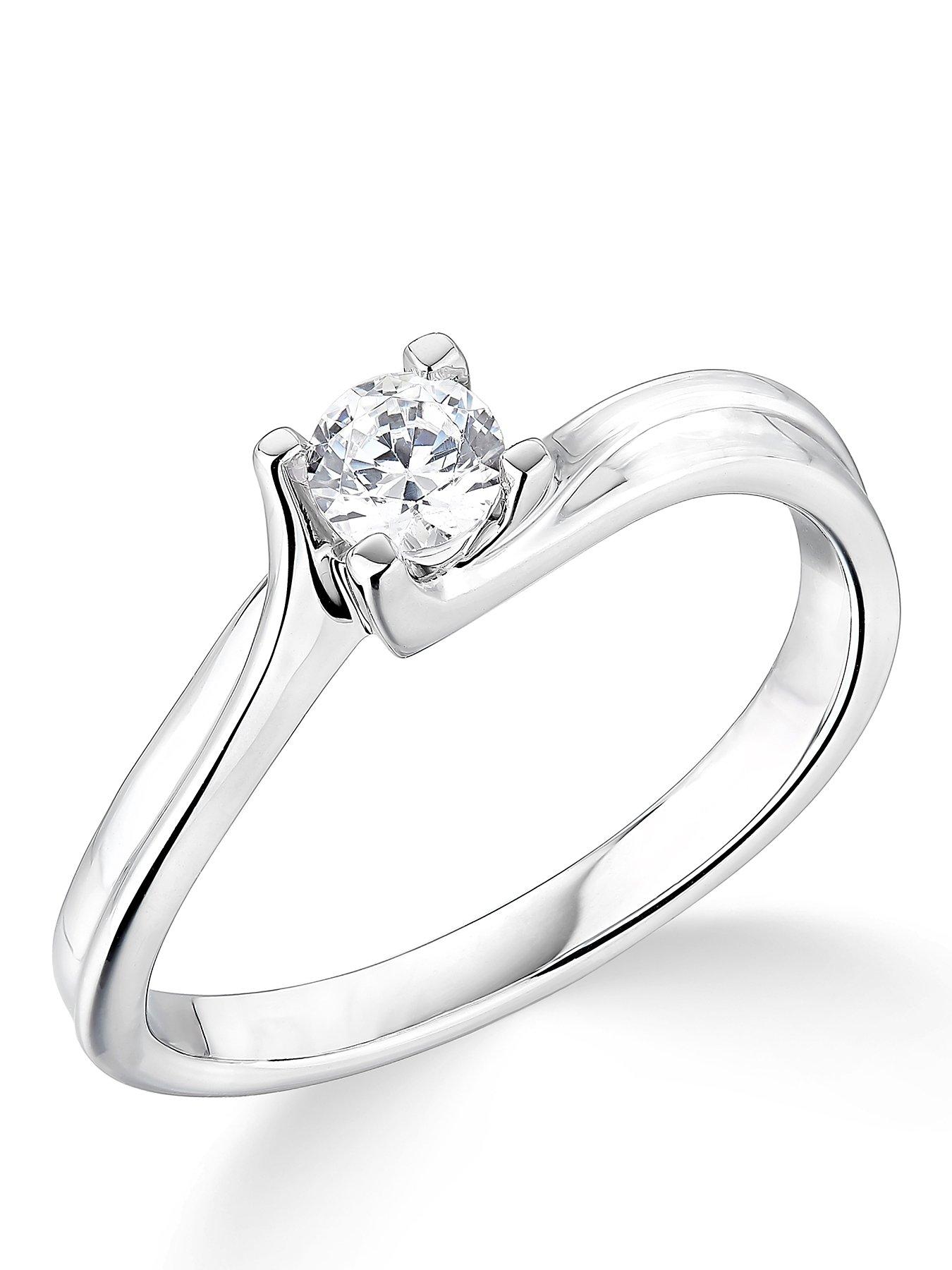 Love DIAMOND 9ct White Gold 4 Claw Twist Design 0.25ct Diamond Solitaire Ring