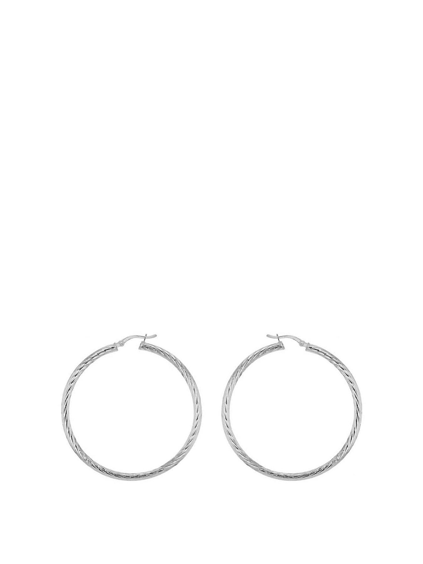 Women Sterling Silver 35mm Twist Hoop Earrings