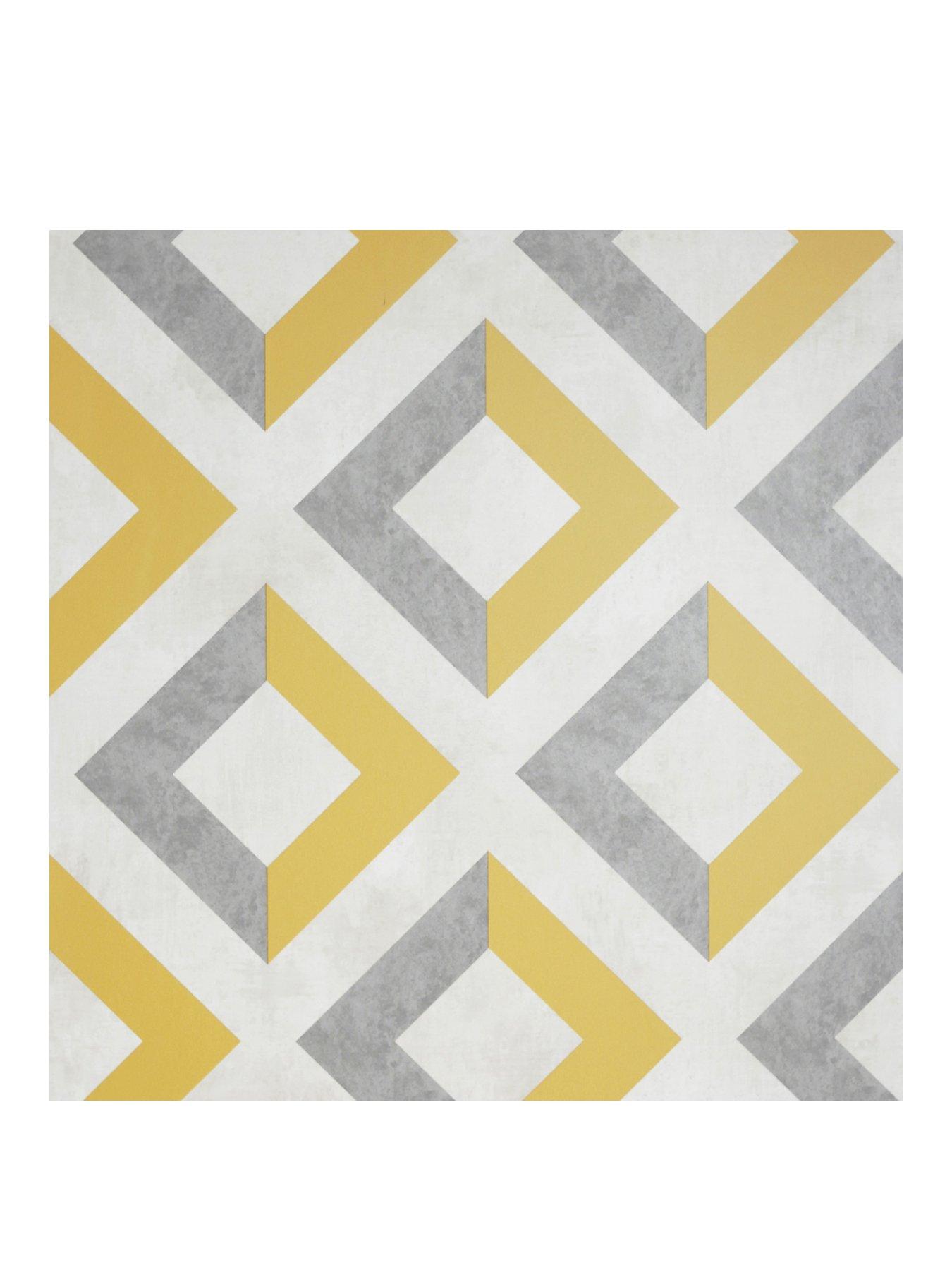 Yellow Navy Line Wallpaper Retro Bright Funky Lines PS Washable Feature Paper