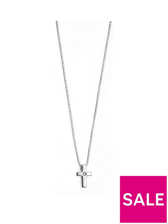 front image of d-for-diamond-sterling-silver-childrens-cross-pendant-necklace