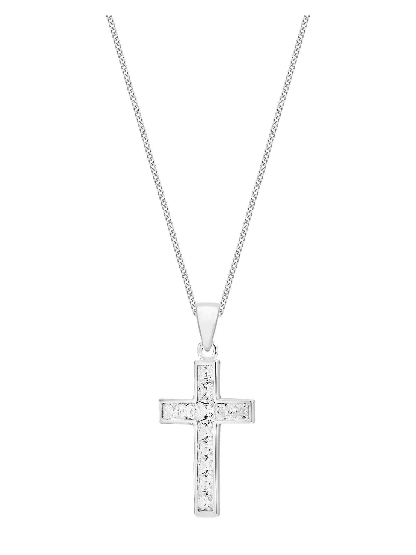  Sterling Silver Cubic Zirconia Cross Pendant Necklace