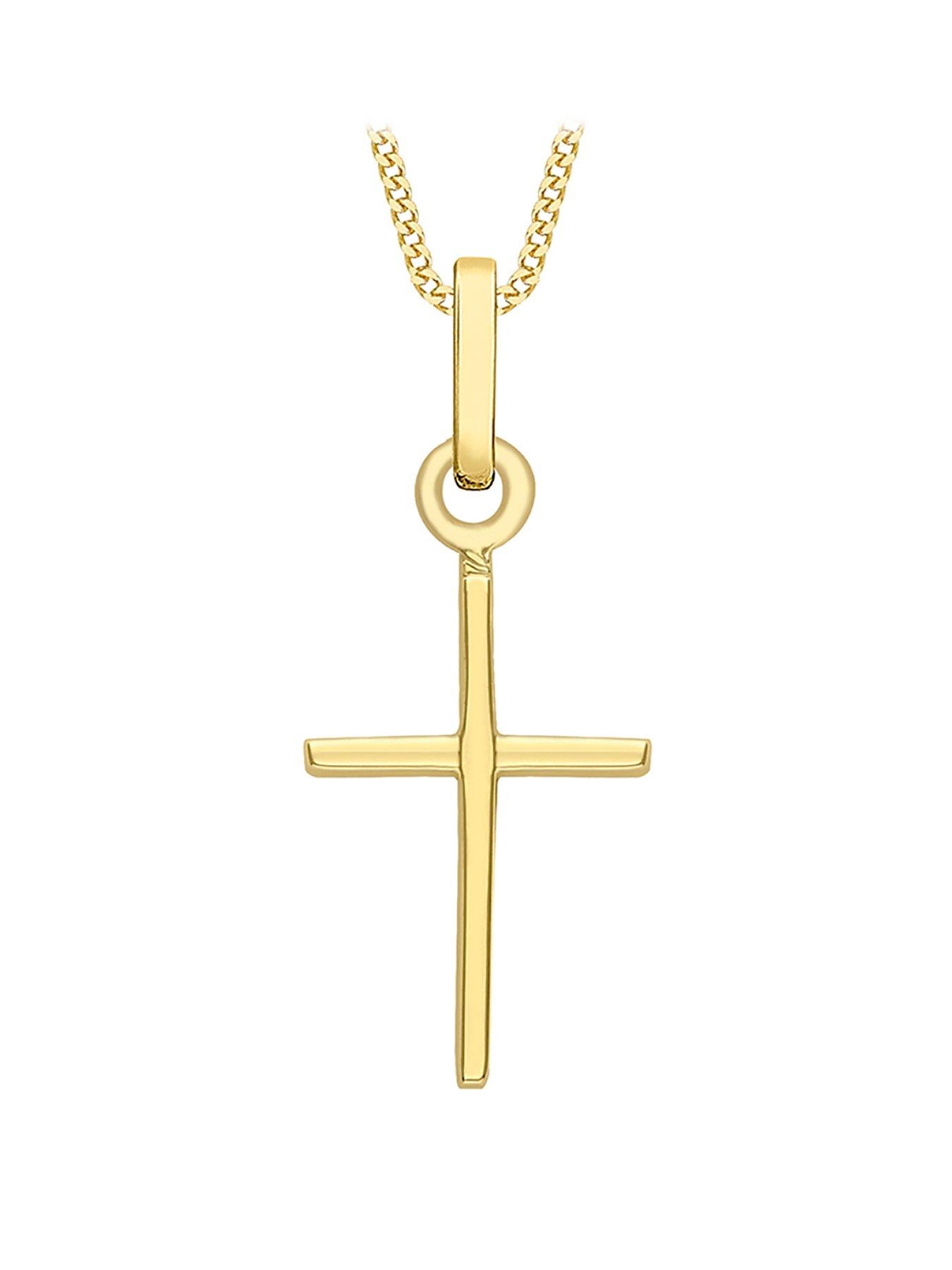 Product photograph of Love Gold 9ct Gold Fancy Cross Pendant Necklace from very.co.uk