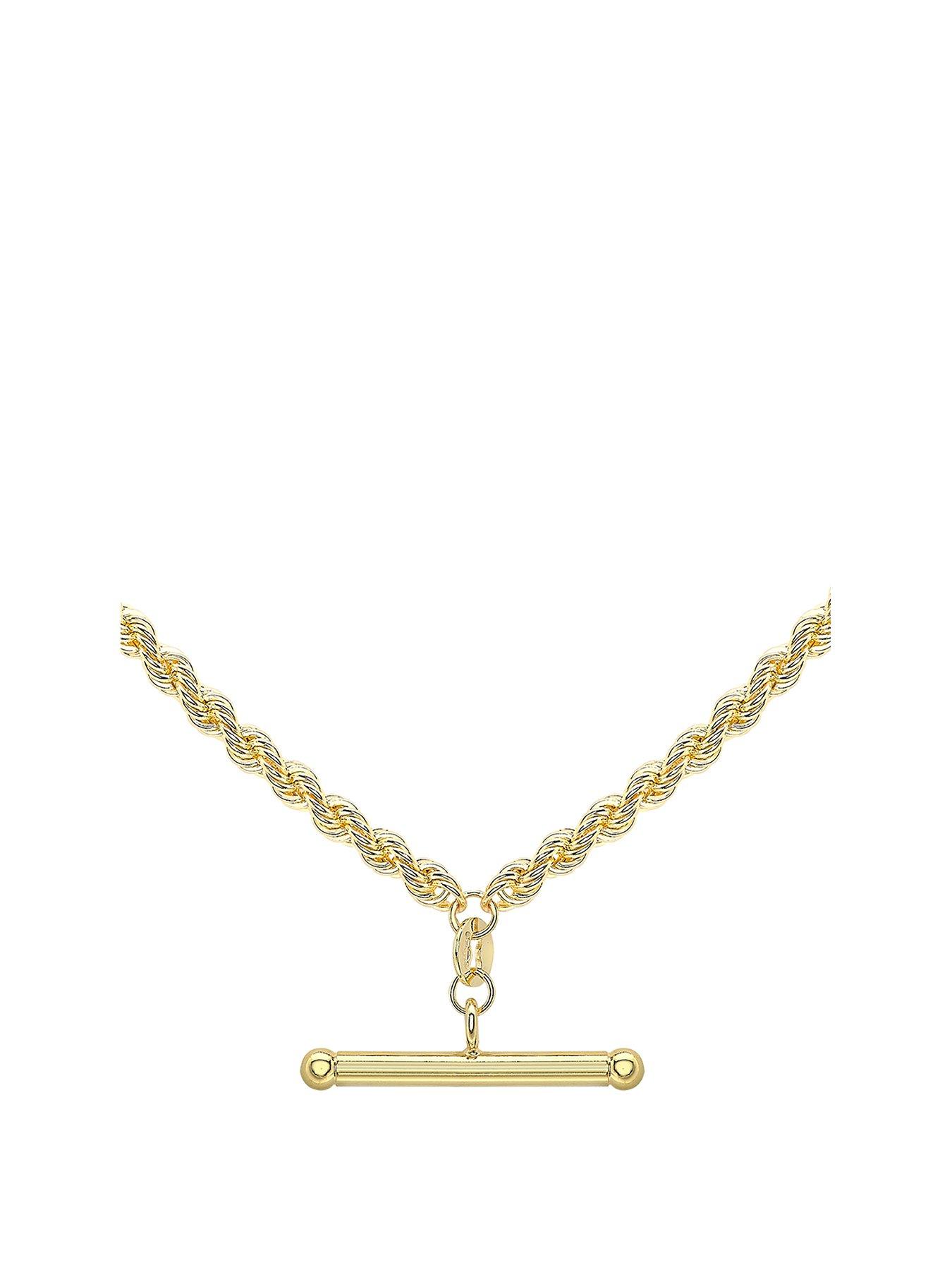 Women 9ct Gold Hollow Rope Albert Chain Necklace