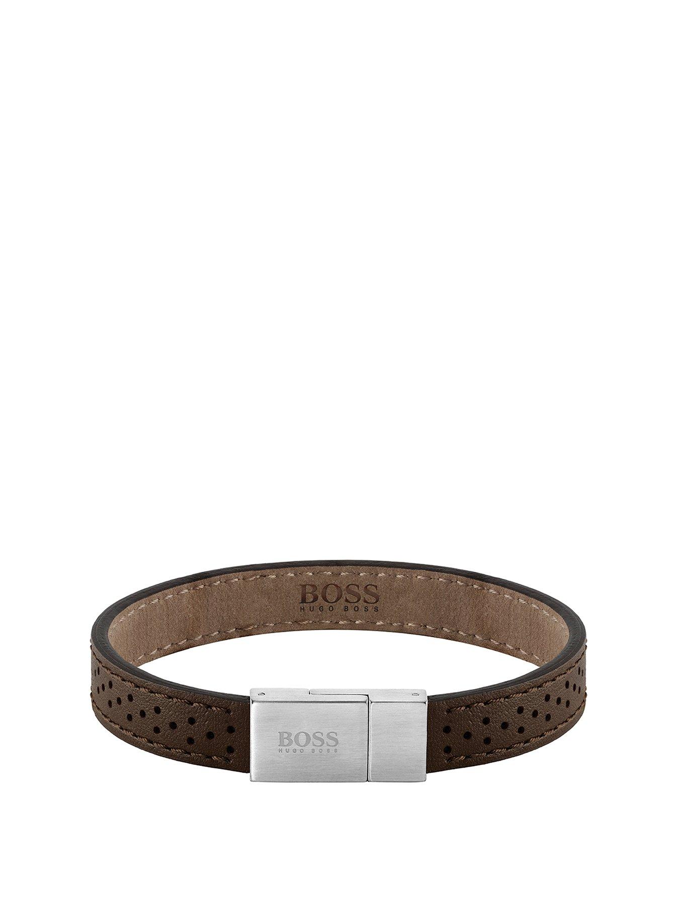 boss men's leather bracelet