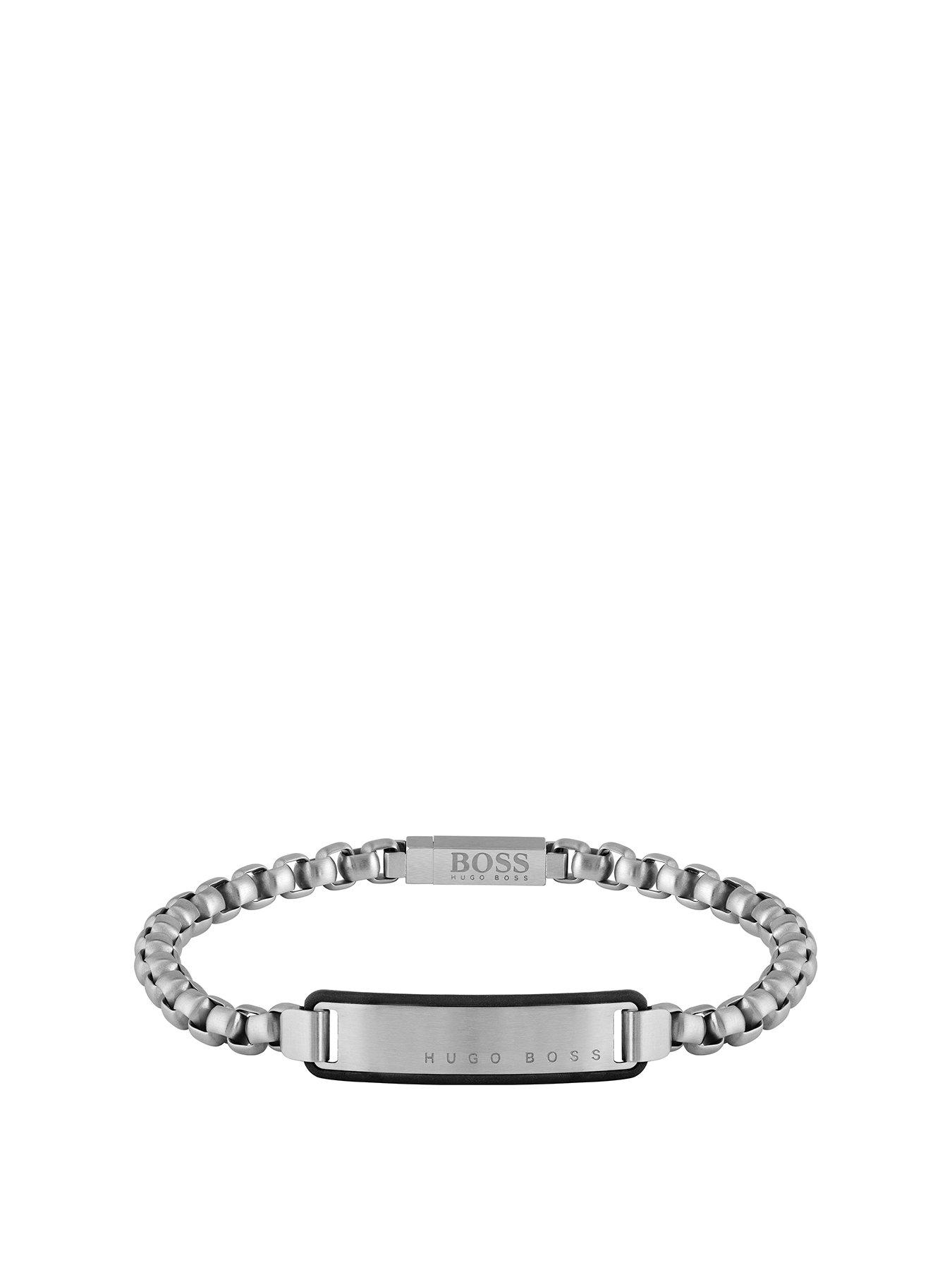 Product photograph of Boss Id Stainless Steel Name Tag Logo Bracelet With Silicone Edge from very.co.uk