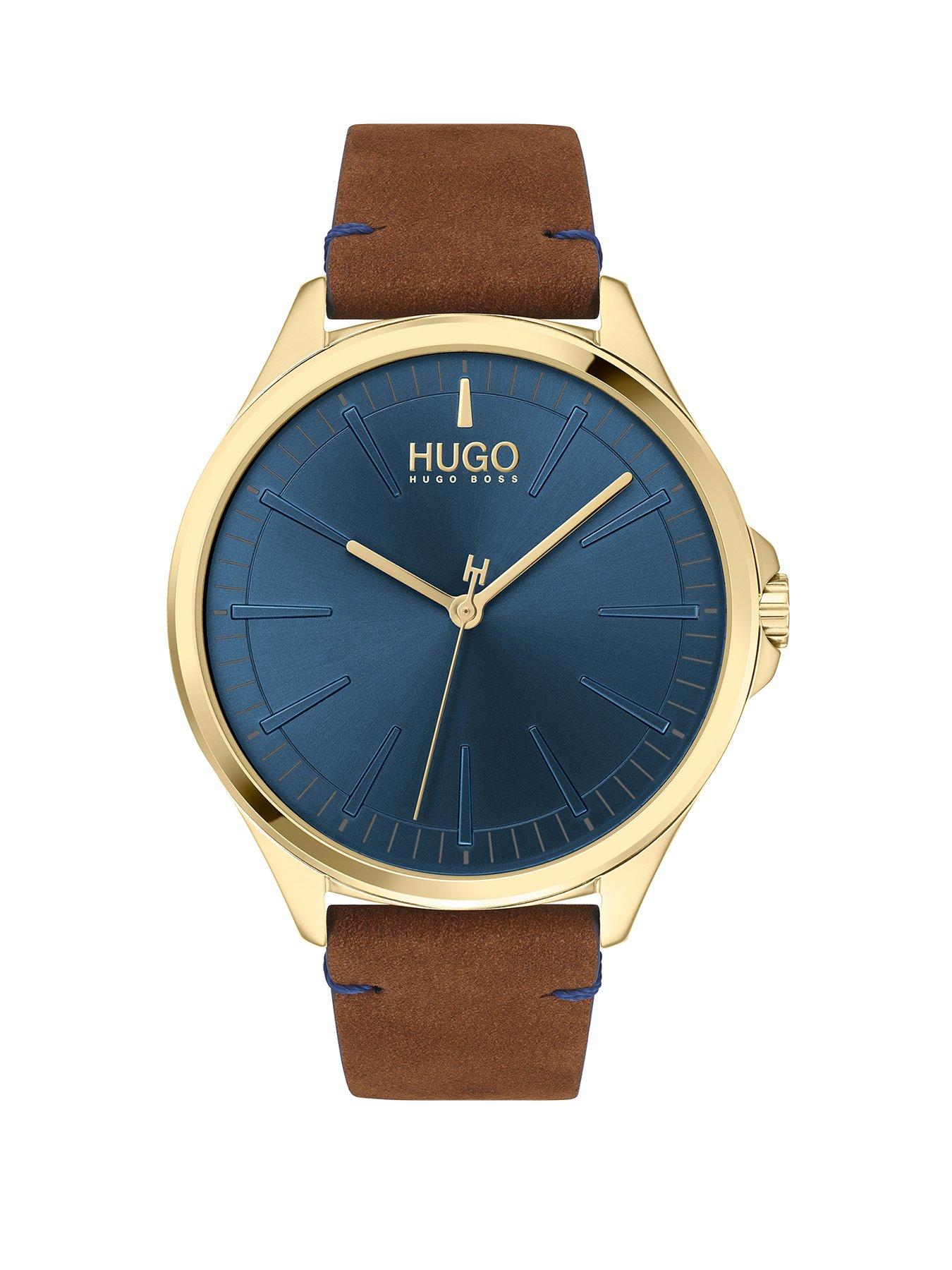 Product photograph of Hugo Smash Brown Leather Strap Blue Dial Mens Watch from very.co.uk