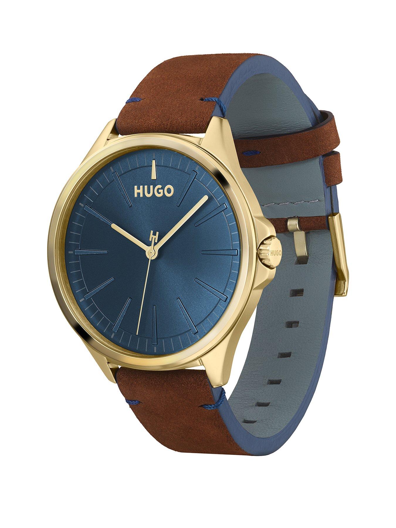 Hugo boss watch sales blue face leather strap