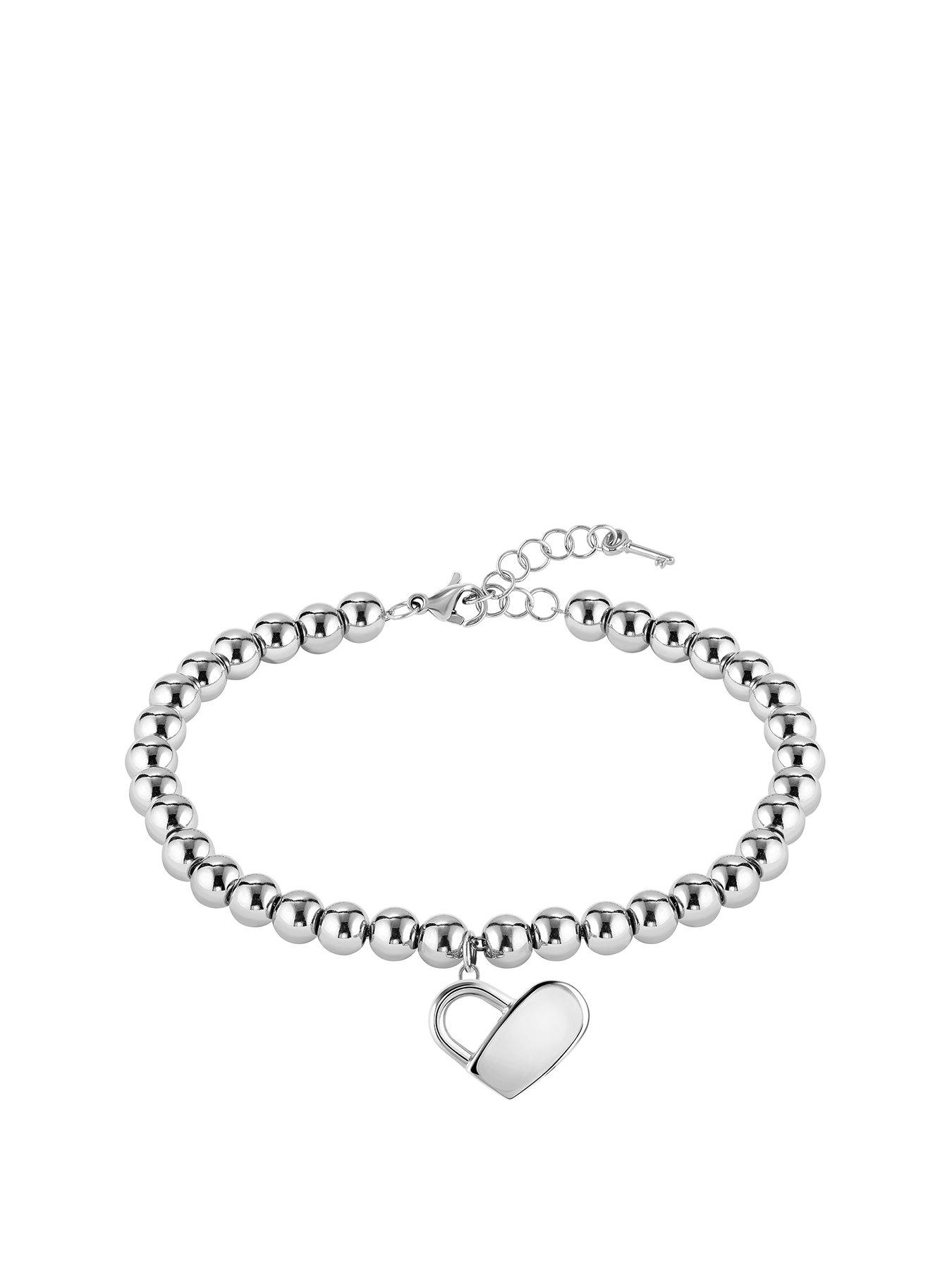 Product photograph of Boss Stainless Steel Beads And Heartlock Bracelet from very.co.uk