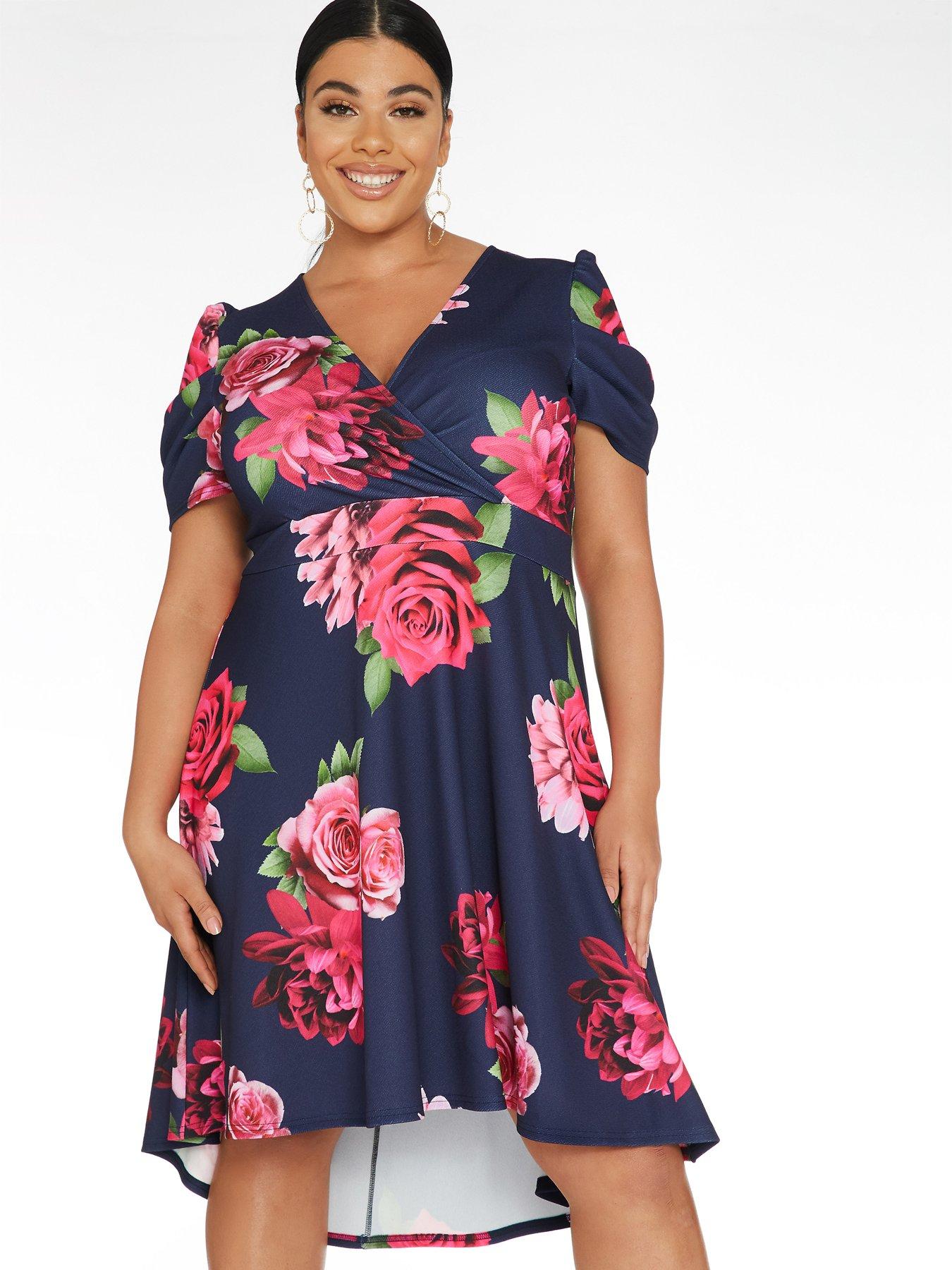 quiz navy and pink floral tea dress