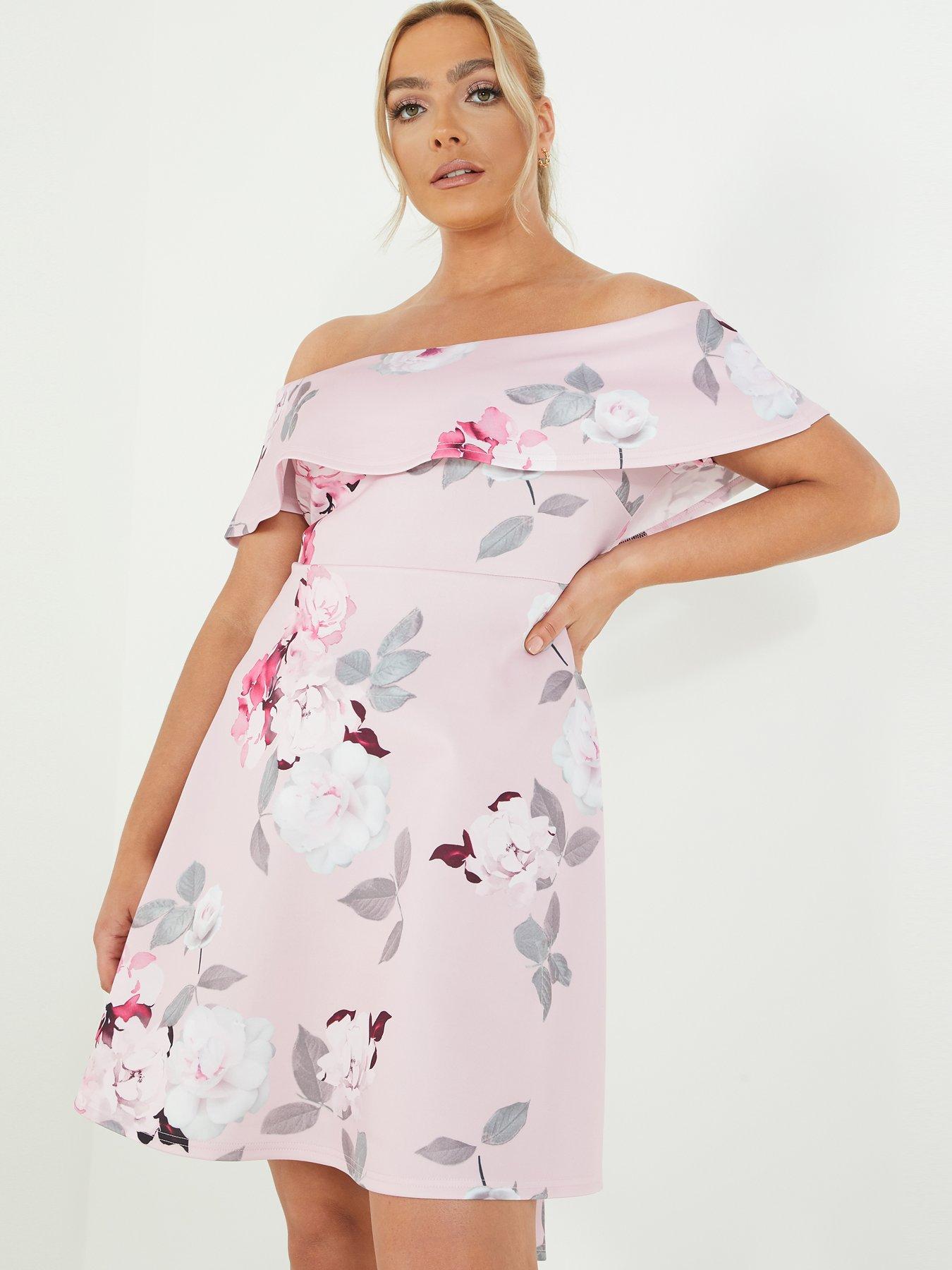 quiz pink bardot dip hem dress