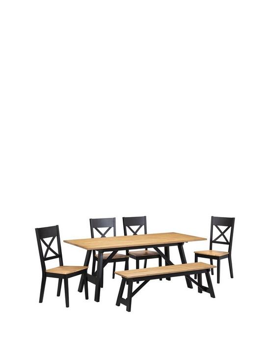 front image of julian-bowen-hockleynbsp190-cmnbspdiningnbsptable-nbsp1-bench-4-chairs
