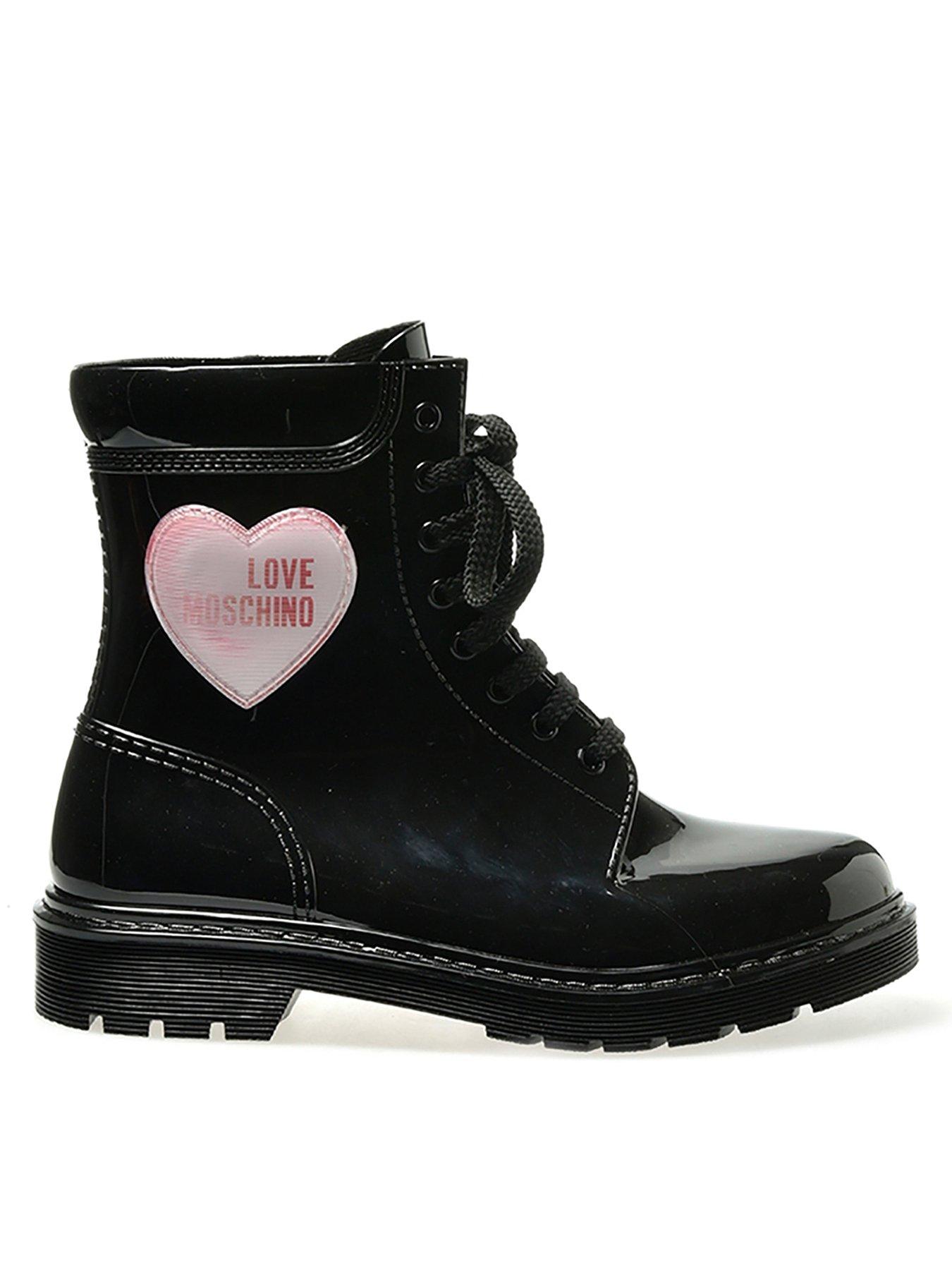 LOVE MOSCHINO Heart Patent Biker Boots 