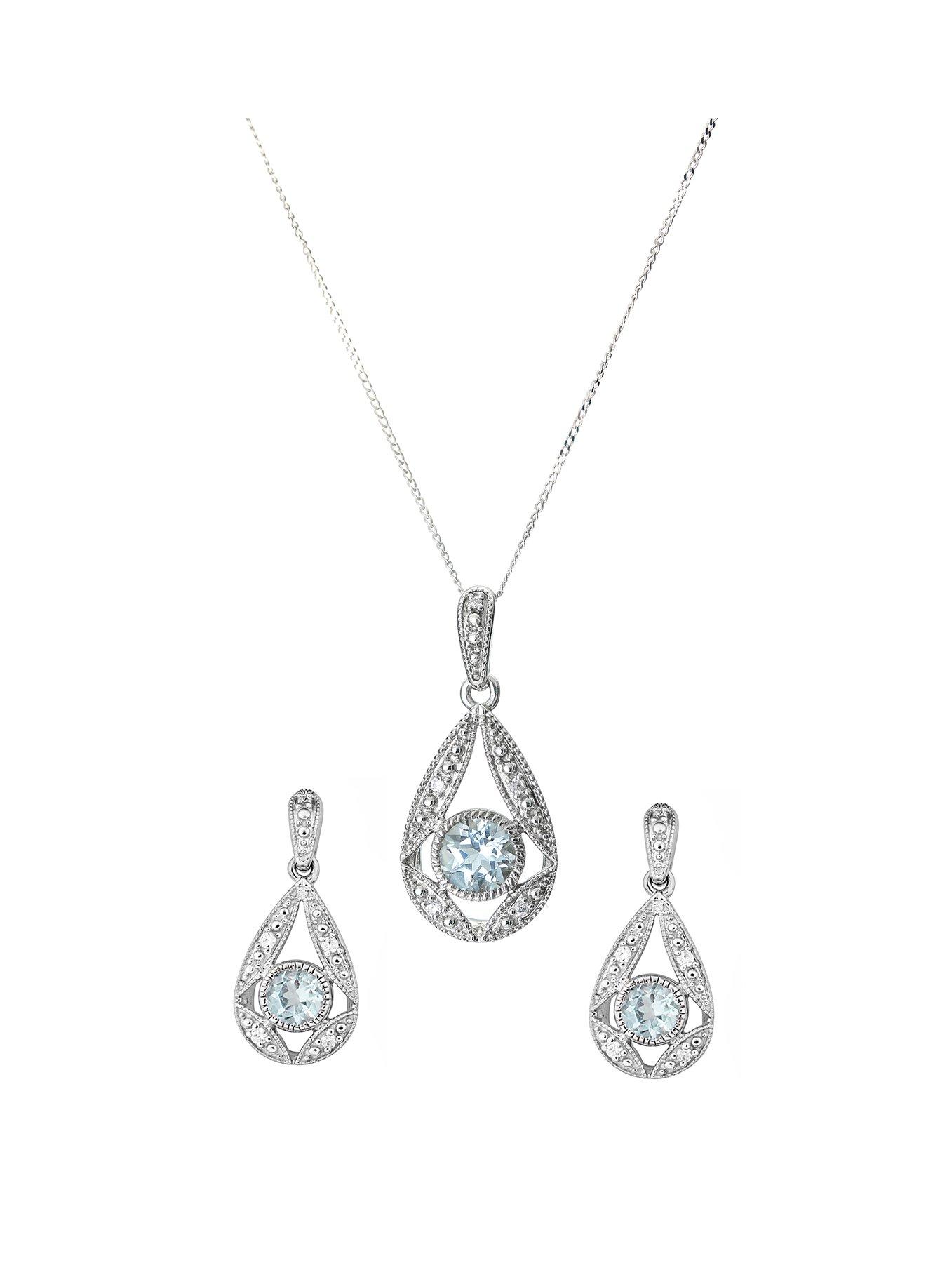 Love Gem 9Ct White Gold Sky Blue Topaz & Diamond Pendant review