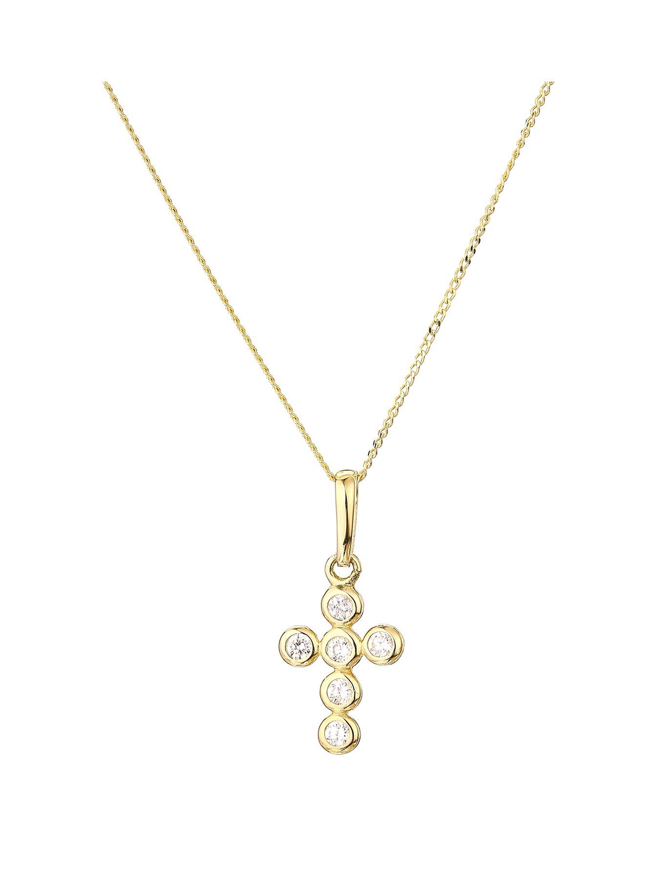 Love Gold 9Ct Yellow Gold Cubic Zirconia Bubble Cross Pendant On 18 Inch Curb Chain review