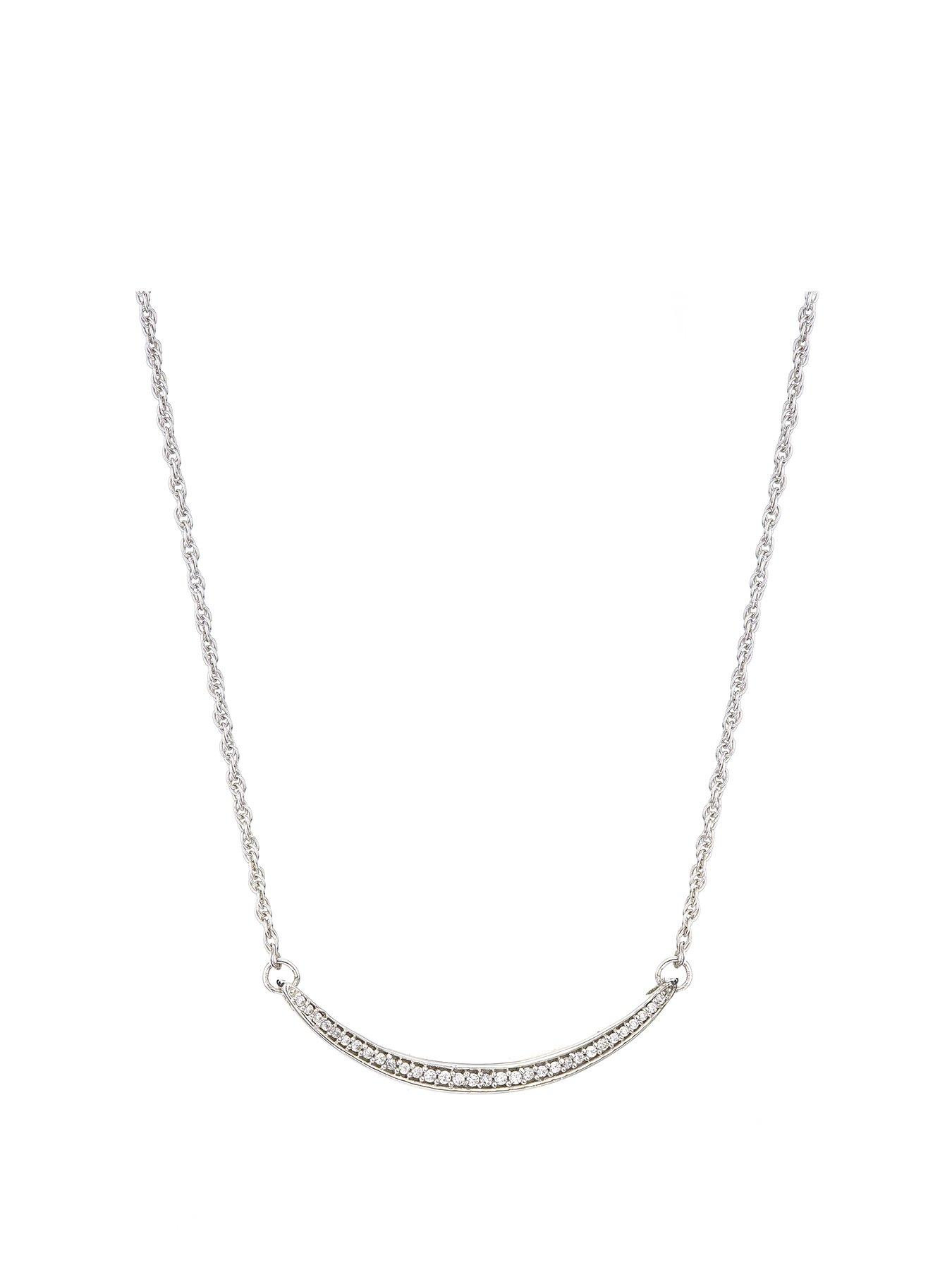 Love Diamond Rhodium Plated Sterling Silver 0.12Ct Diamond Curved Bar Necklace With 18 Inch Curb Chain review