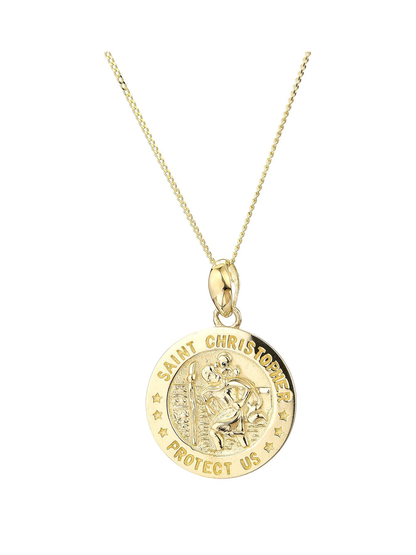 Love GOLD 9ct Yellow Gold St. Christopher 14mm Disc Pendant On 18 Inch ...