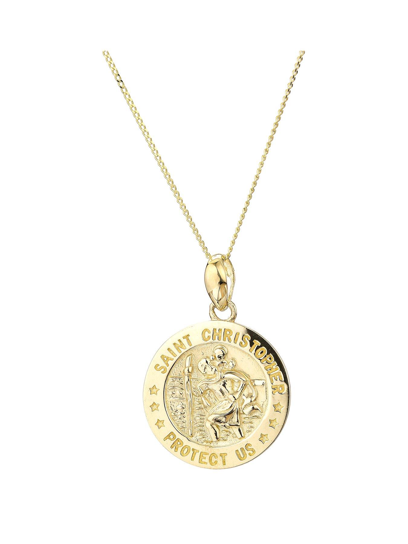 undefined 9ct Yellow Gold St. Christopher 14mm Disc Pendant On 18 Inch Curb Chain