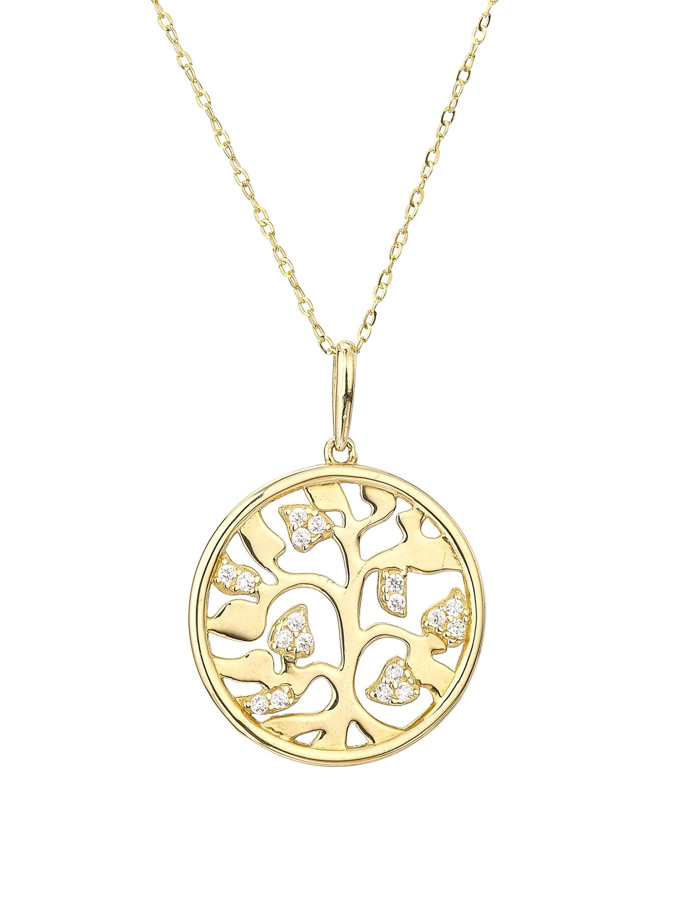 Love Gold 9Ct Yellow Gold Cubic Zirconia Tree Of Life 16.5Mm Round Pendant On 18Inch Trace Chain review